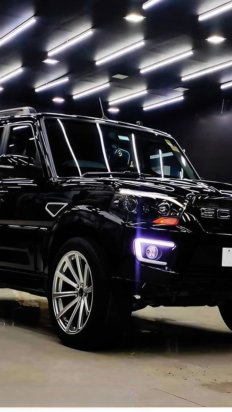 800x1421 Black Scorpio, Led Light Background, black car, HD phone wallpaper