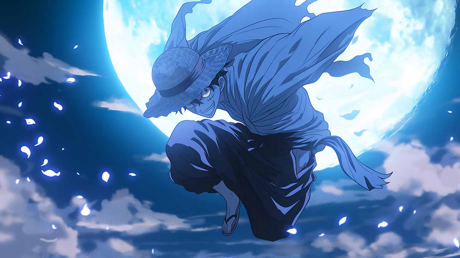 1536x864 Free One Piece Luffy Moonlit Leap Desktop Wallpaper 4K