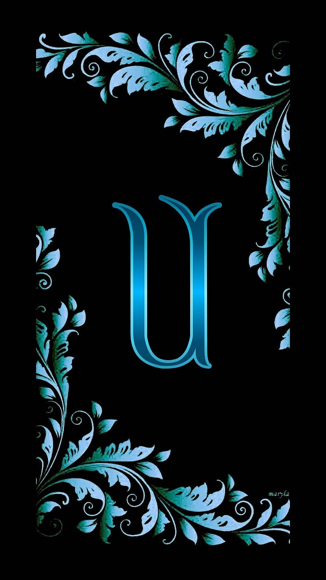 1080x1920 Download Teal Letter U Wallpaper