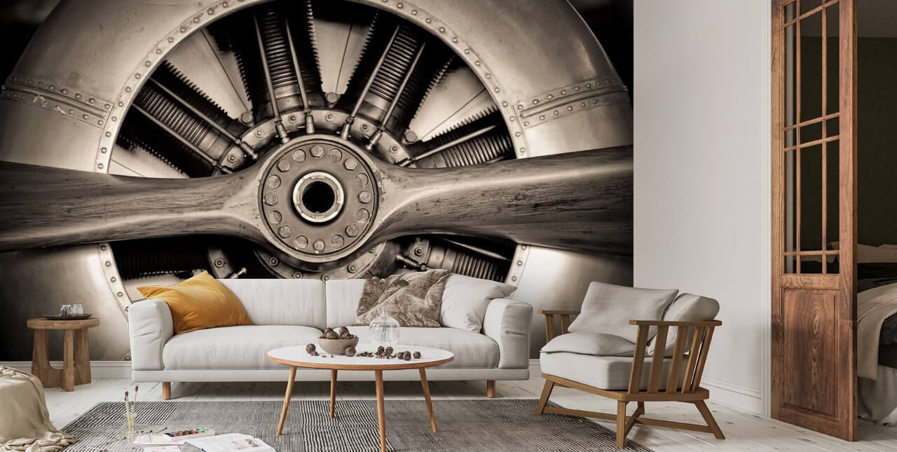 1280x645 Vintage Propeller Aircraft Engine Wall Mural