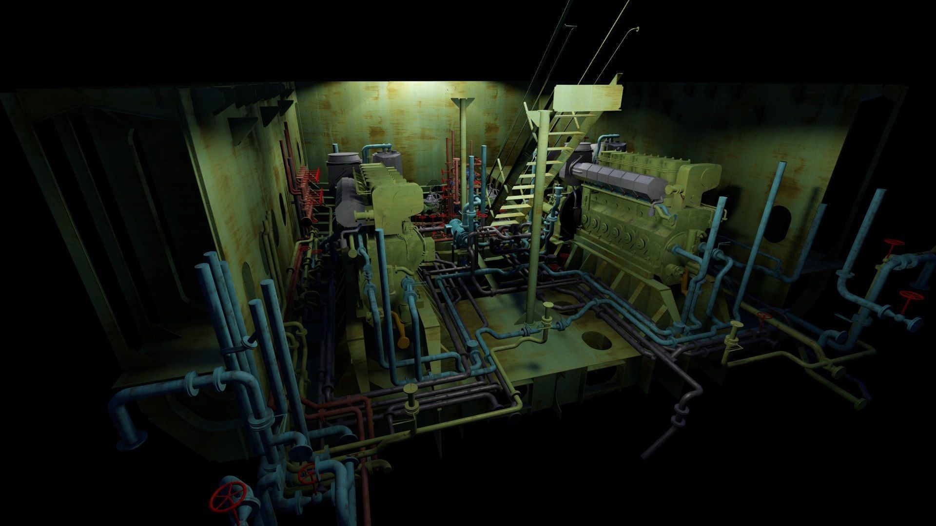 1920x1080 3D Ship Engine Room Structure