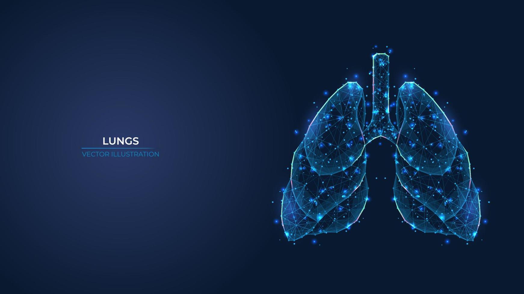 1742x980 Futuristic abstract symbol of the human lung. Concept blue respiratory system, pneumonia, asthma. Low poly geometric 3D wallpaper background vector illustration