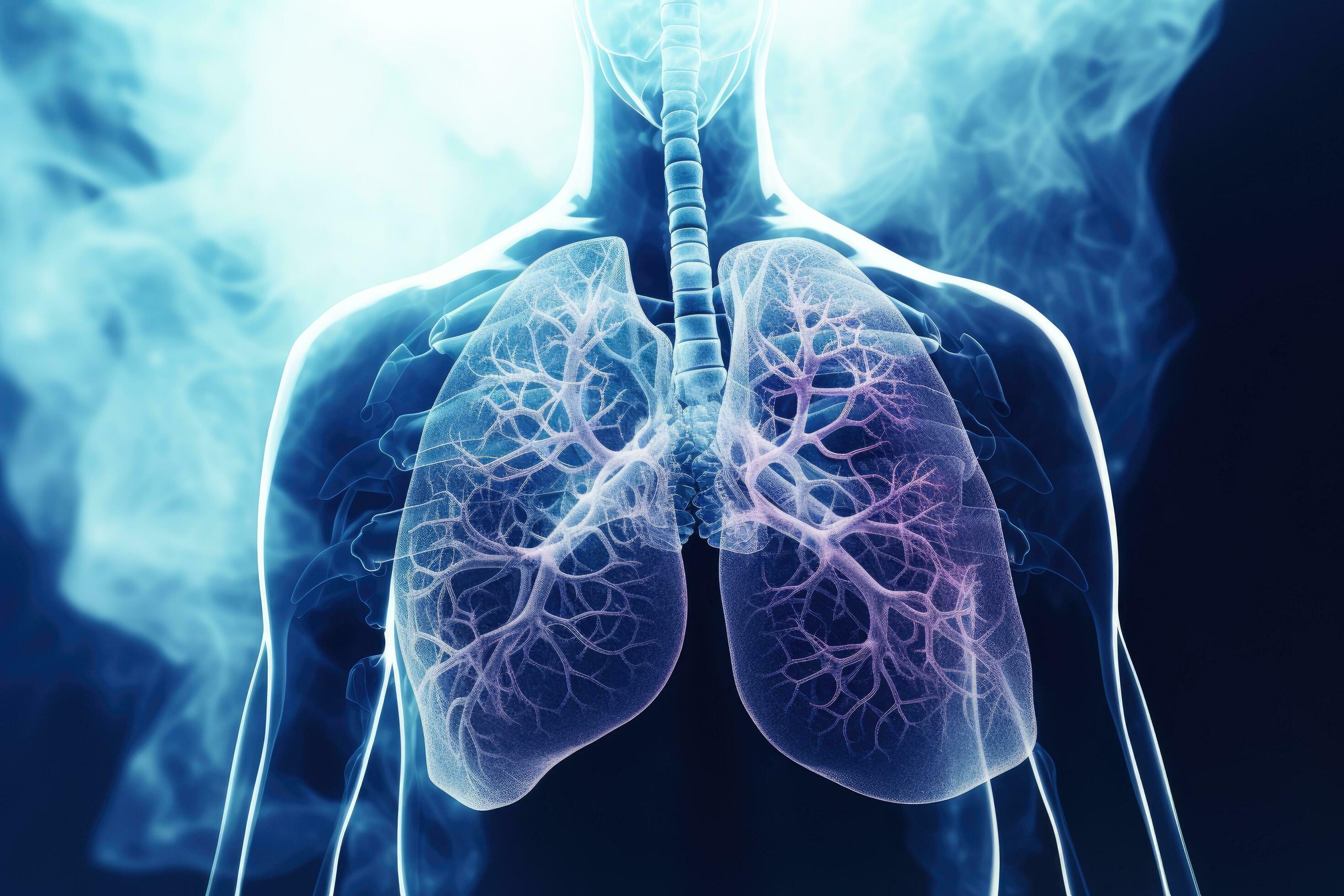 2940x1960 AI Generated Digital Illustration Of Human Lungs In Colour Background With Vignette Effect, A Male Lung Cancer Biopsy Respiratory System In X Ray, AI Generated