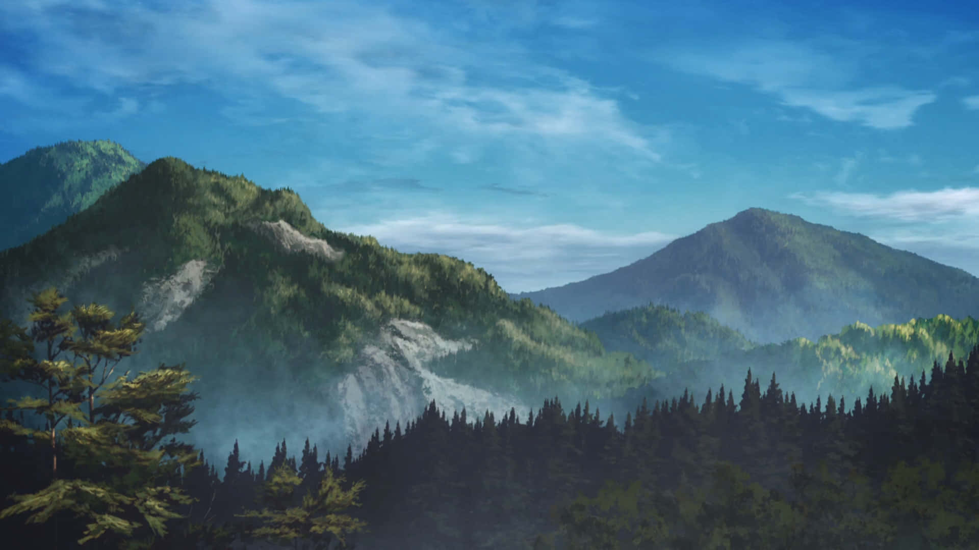 1920x1080 Download Demon Slayer Scenery Mountain And Forest Wallpaper