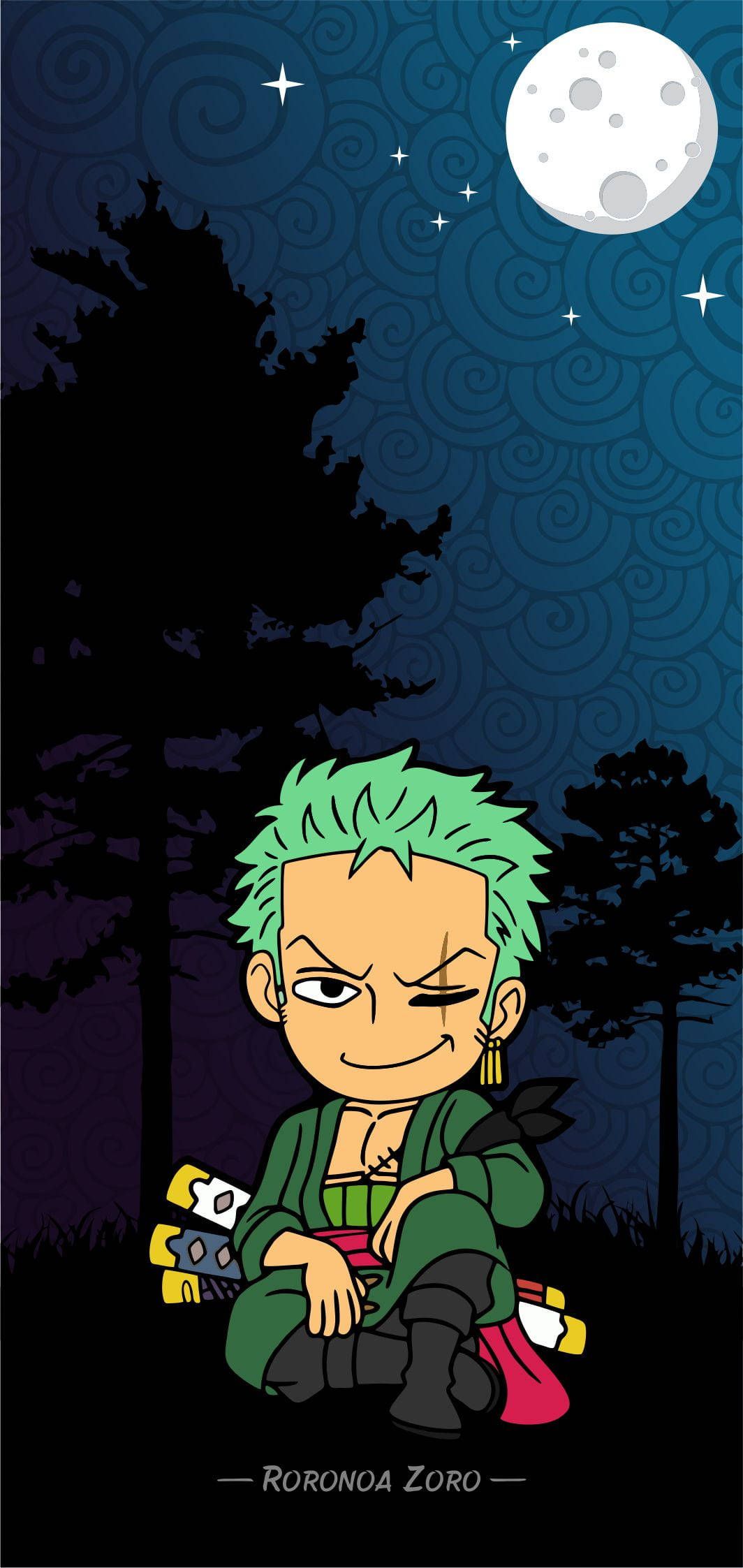1064x2245 Download Chibi Roronoa Zoro Pfp: A Cute Digital Illustration of One Piece's Legendary Swordsman Wallpaper