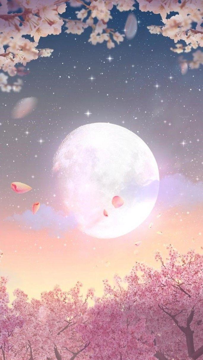 684x1216 Moon light - #light #Moon #sakura - #Light #moon #sakura. Nature wallpaper, Art wallpaper, Anime scenery