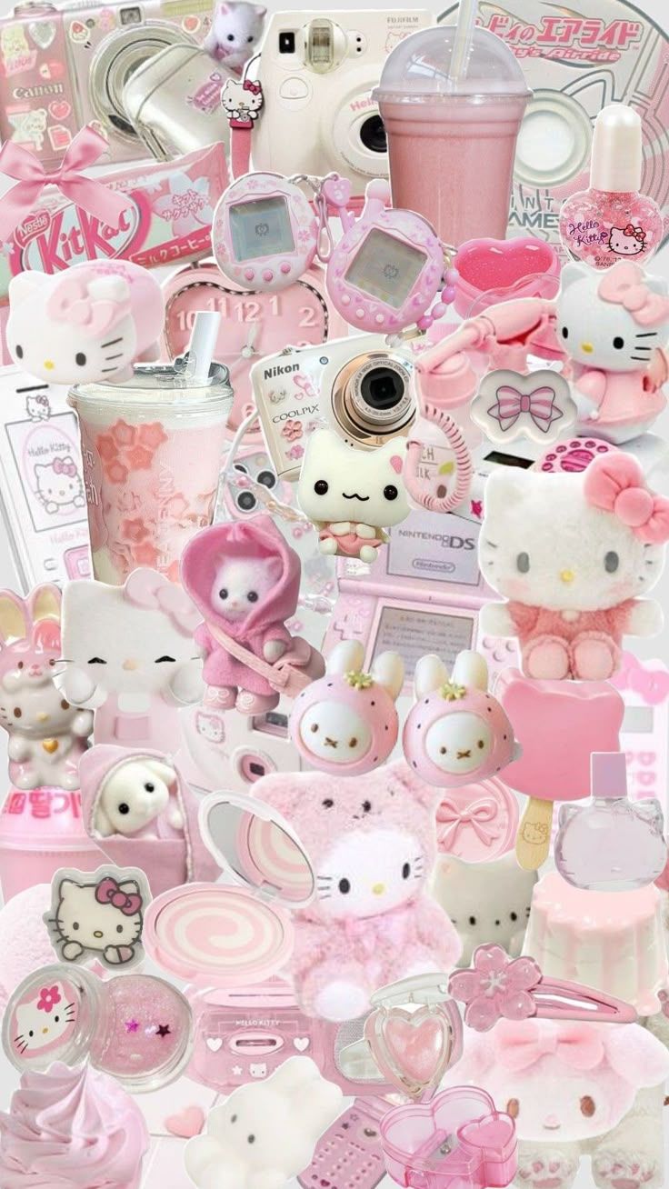 736x1308 hello kitty pinkcore clutter background wallpaper ‧₊˚
