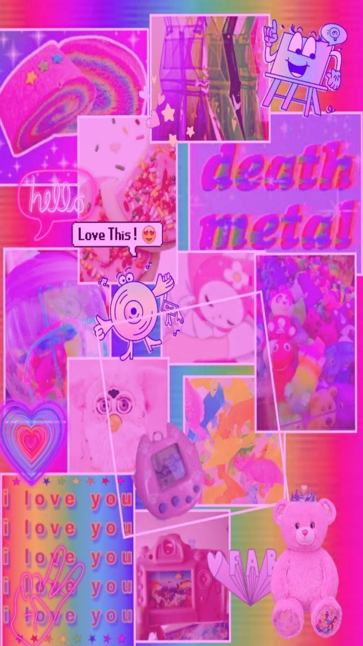720x1280 Download Kidcore Pink Rainbow Collage Wallpaper