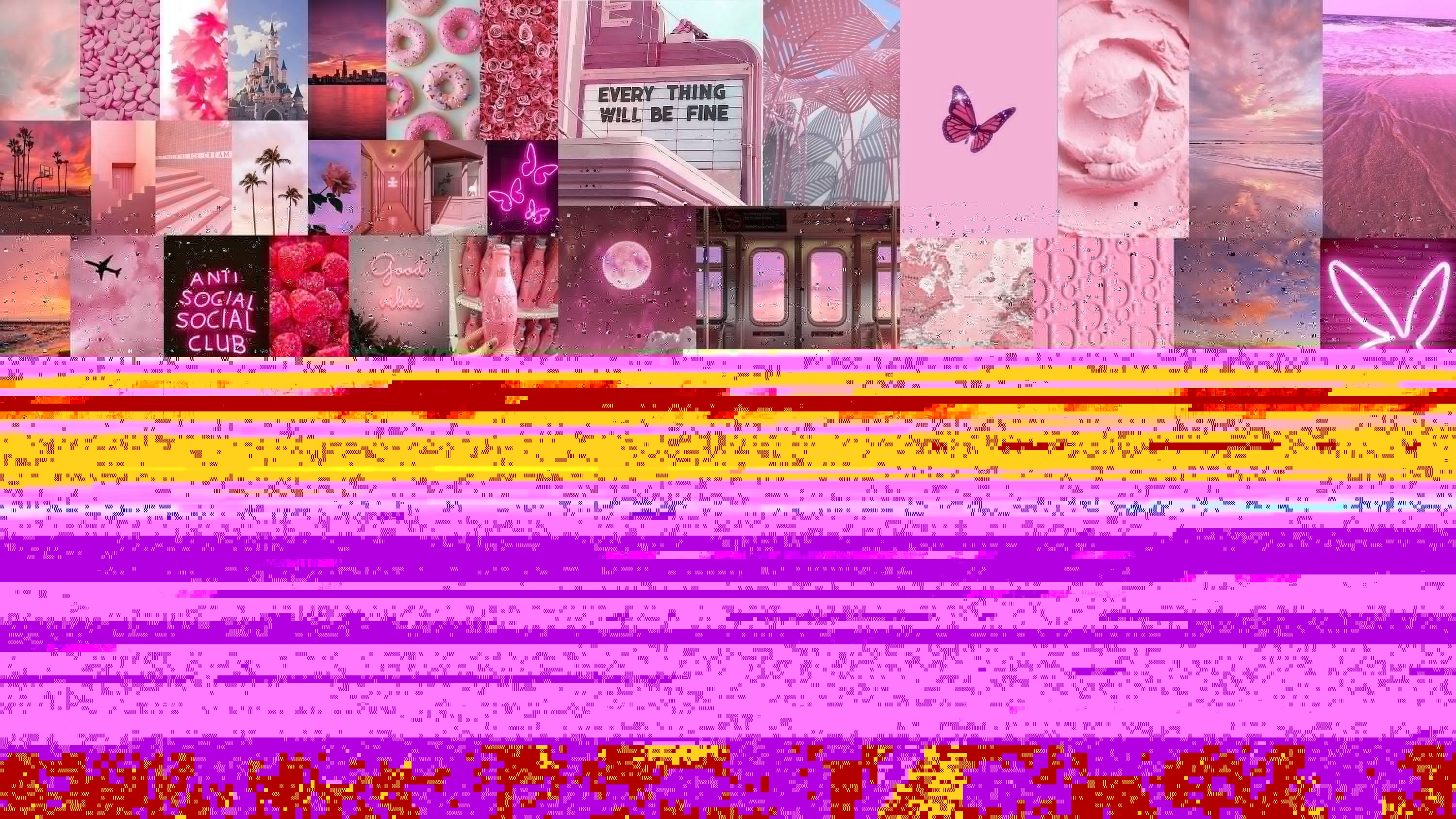 3000x1688 Bubblegum Pink Aesthetic Wall Collage Kit 75 Pieces