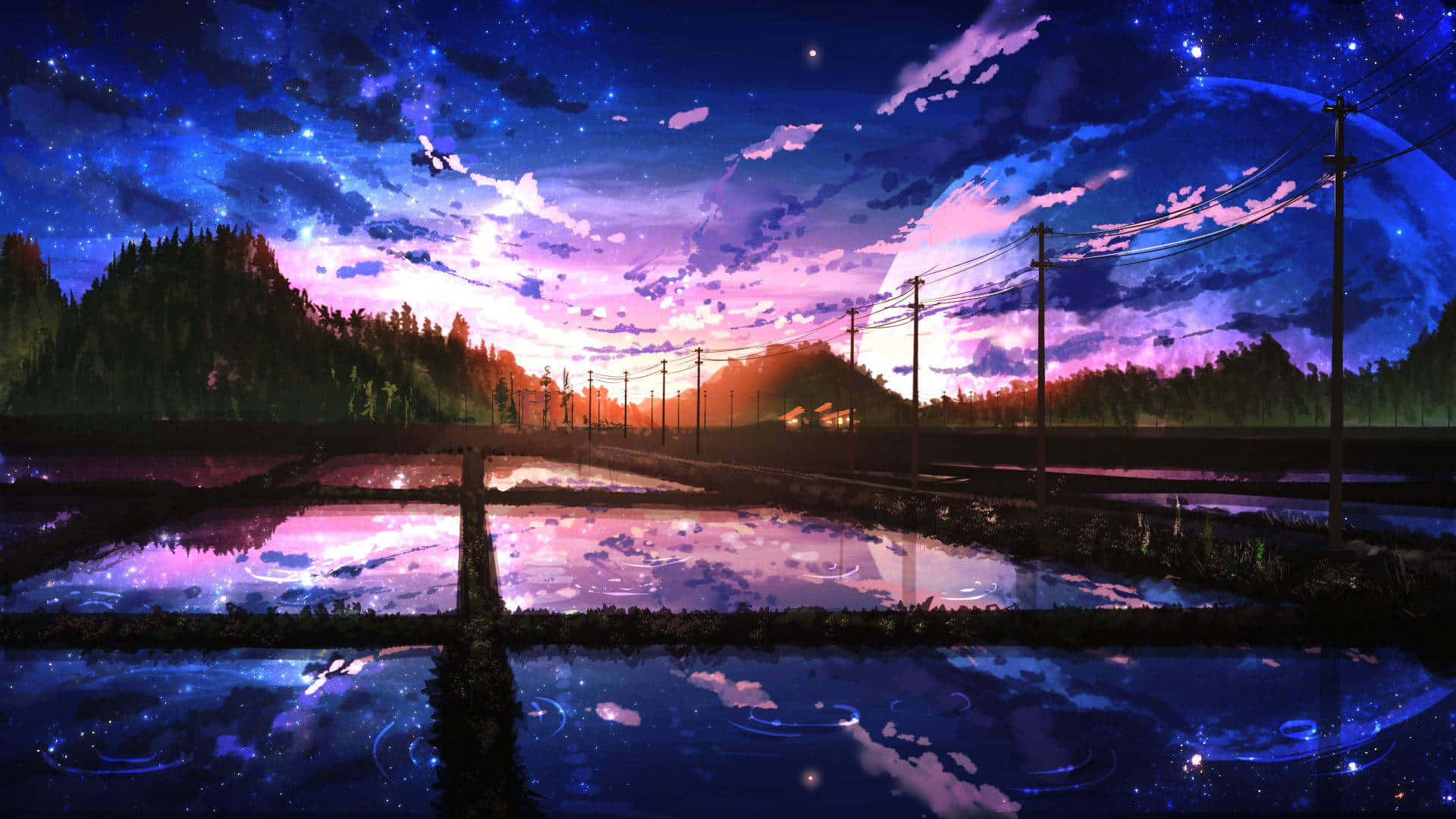 1920x1080 Download Purple Sky Farmlands Beautiful Anime Scenery Wallpaper