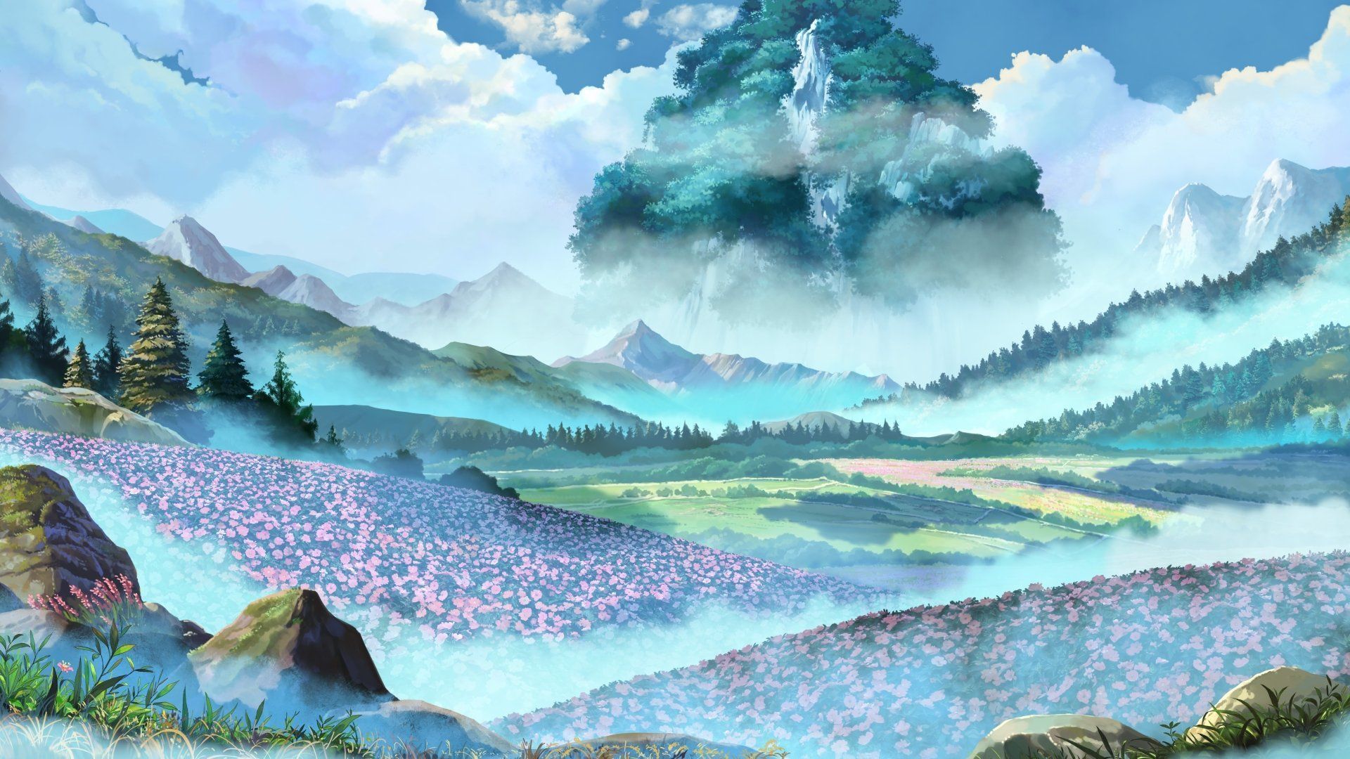 1920x1080 4K Ultra HD Anime Flower Landscape Wallpaper