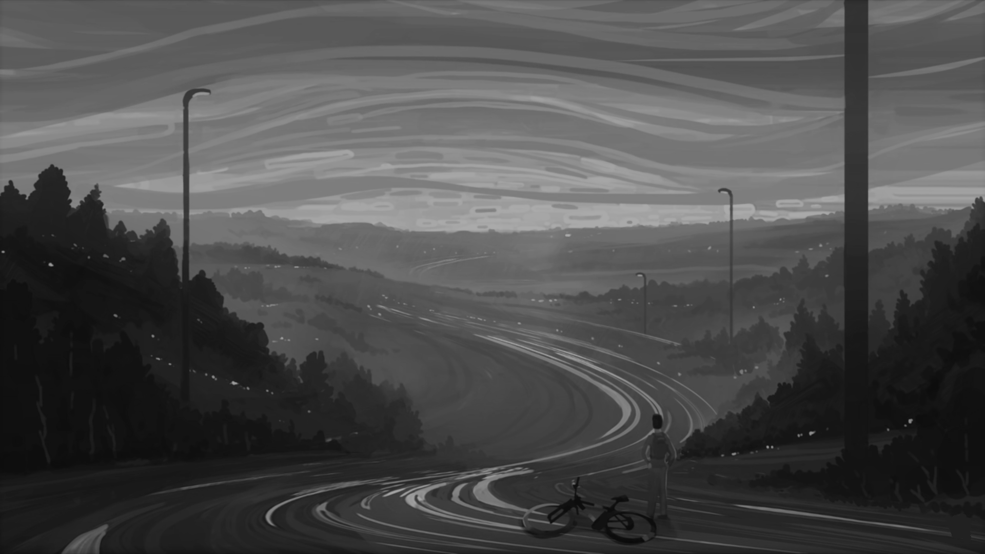 1920x1080 Sunset In A Valley Aesthetic Wallpaper [1920 X 1080] Black & White