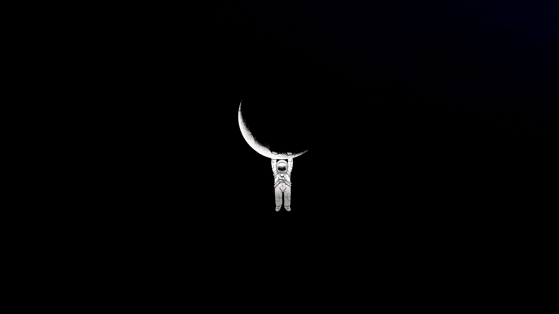1920x1080 Astronaut Wallpaper 4K, Hanging, Crescent Moon, Night