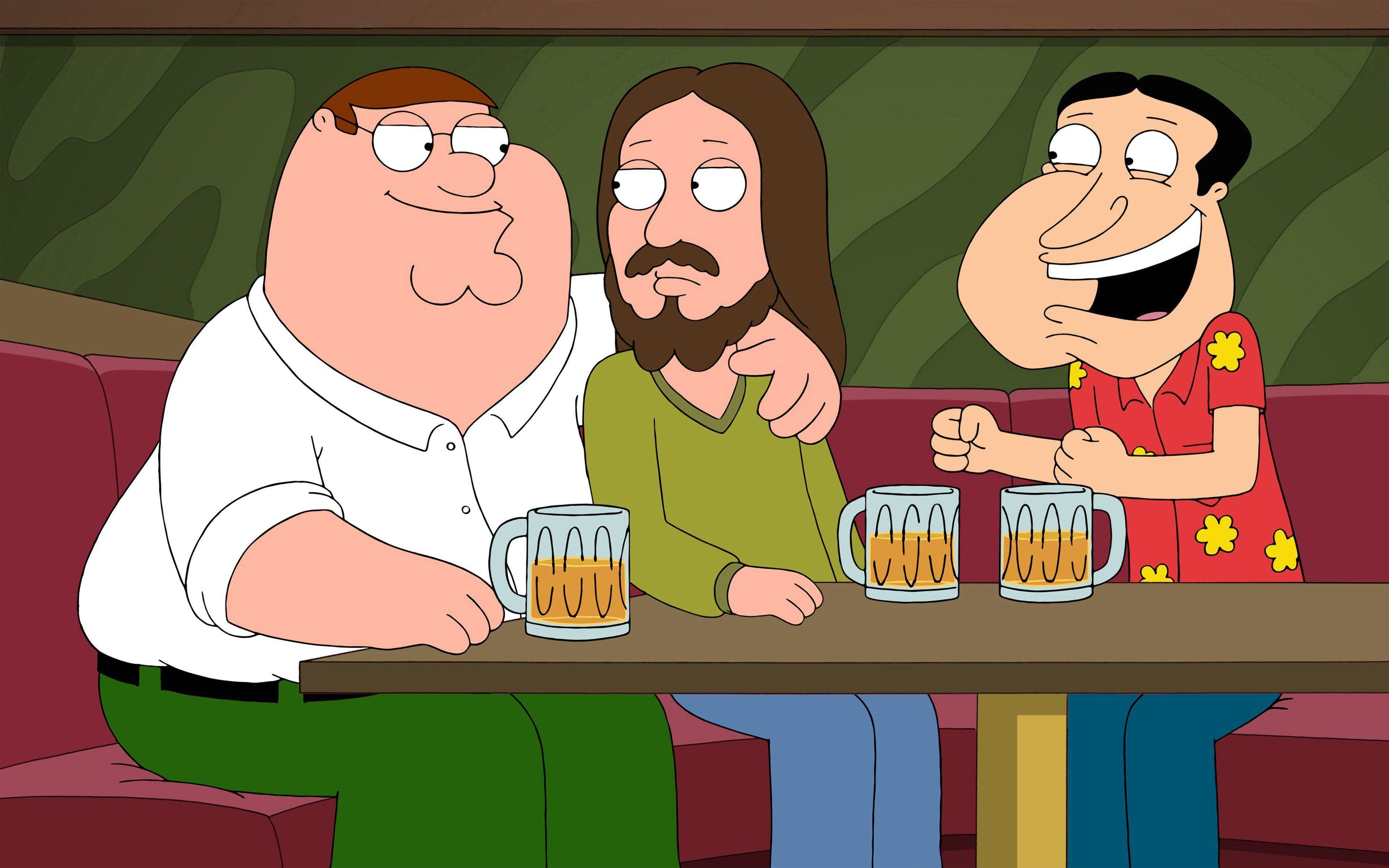 3840x2400 Family Guy, Peter Griffin, Glenn Quagmire, Beer, Jesus Christ