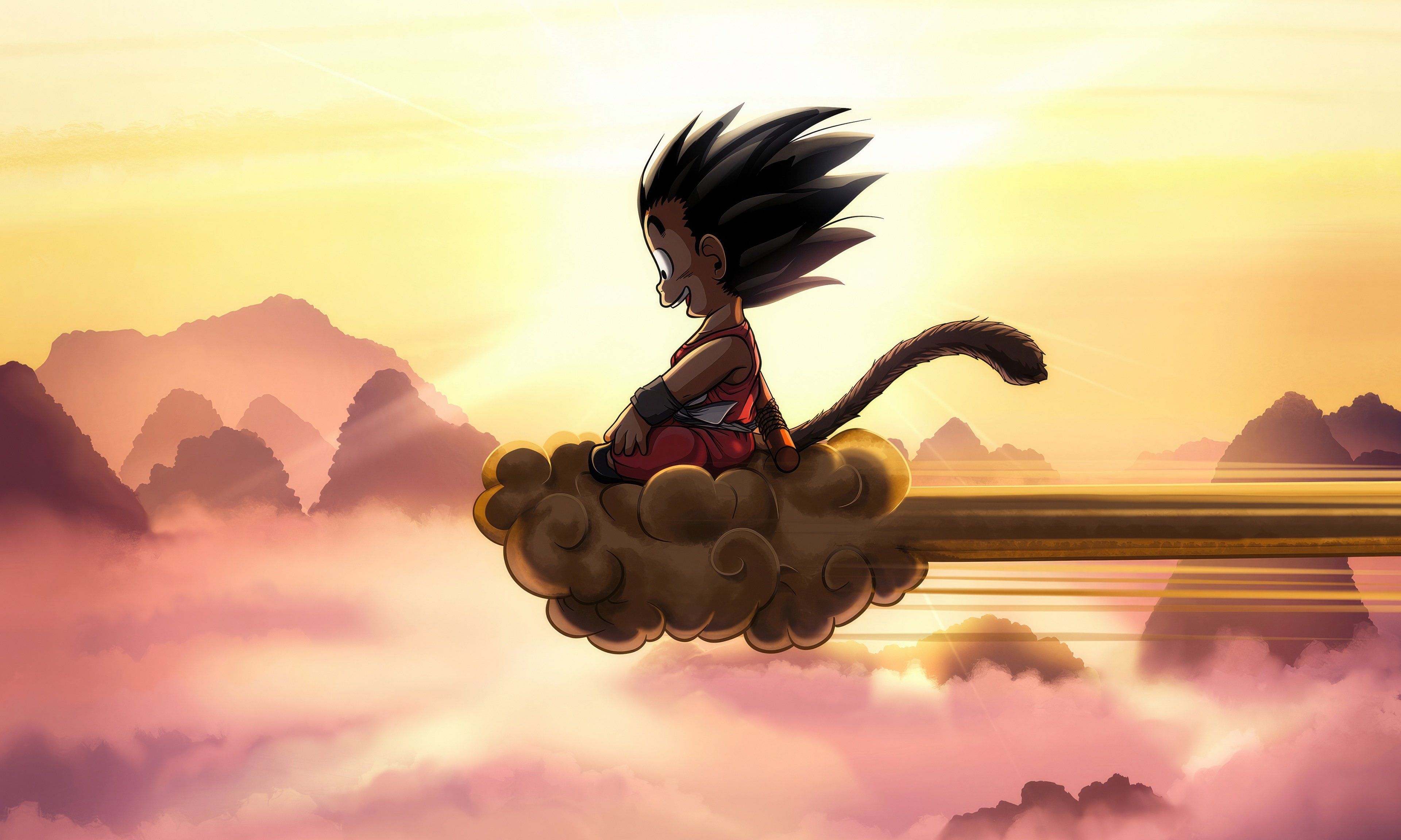3840x2304 Goku and Flying Nimbus Dragon ball Anime Wallpaper 4k for Desktop