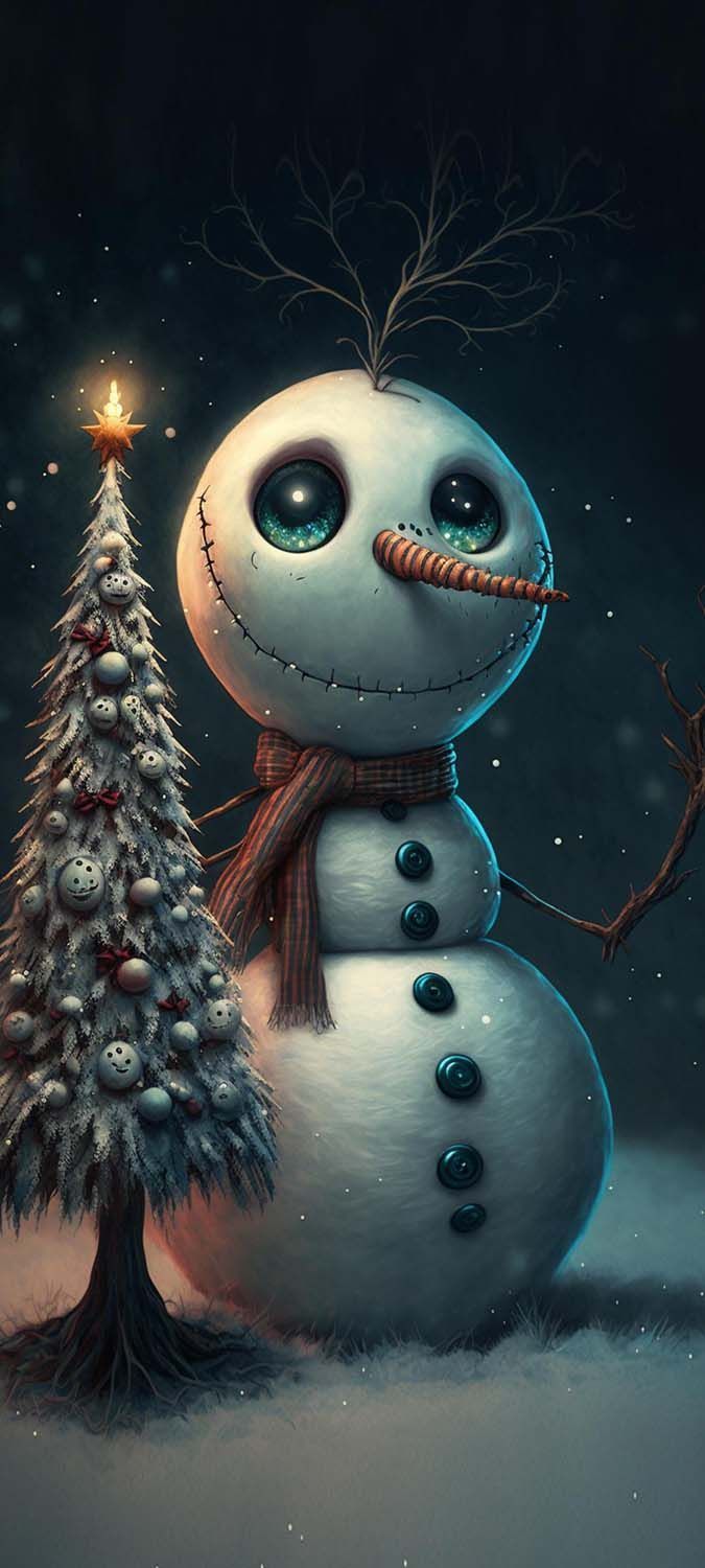 675x1500 Christmas Tree Snowman iPhone Wallpaper HD