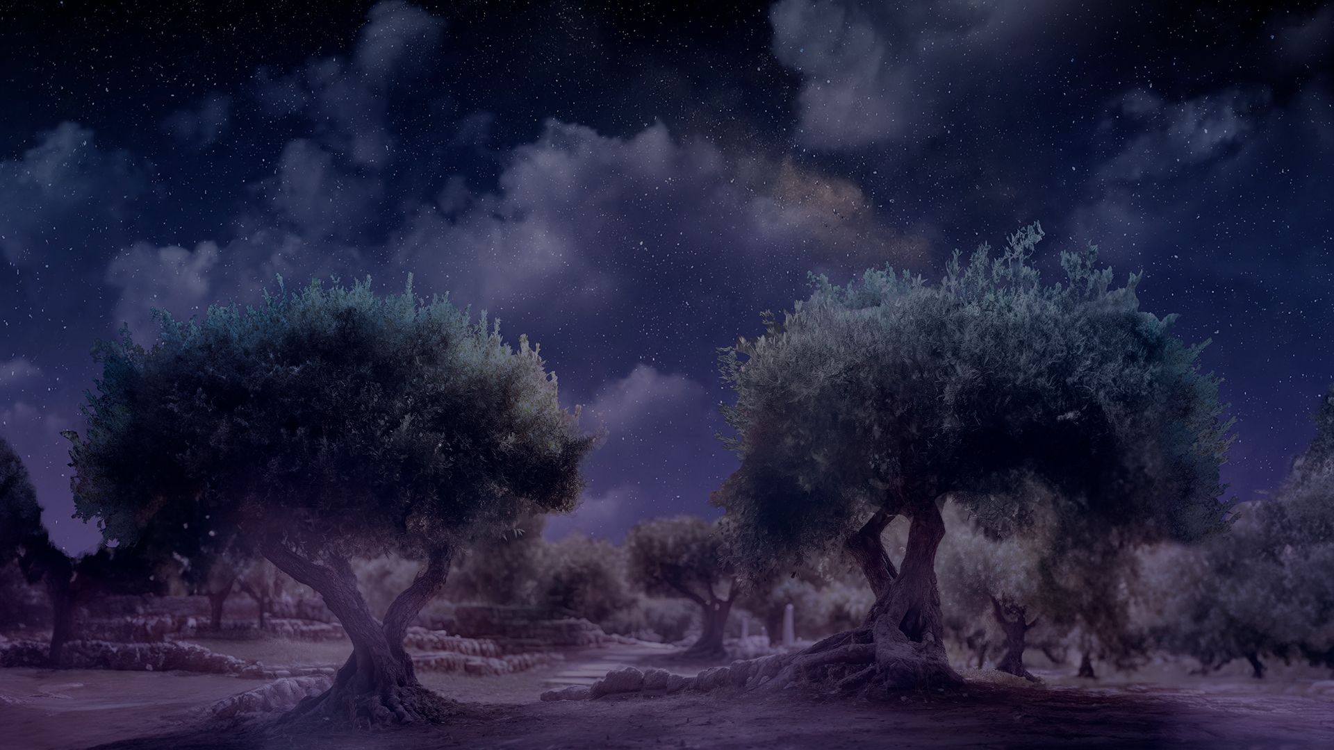 1920x1080 Easter Story Garden of Gethsemane. Motion Video Background