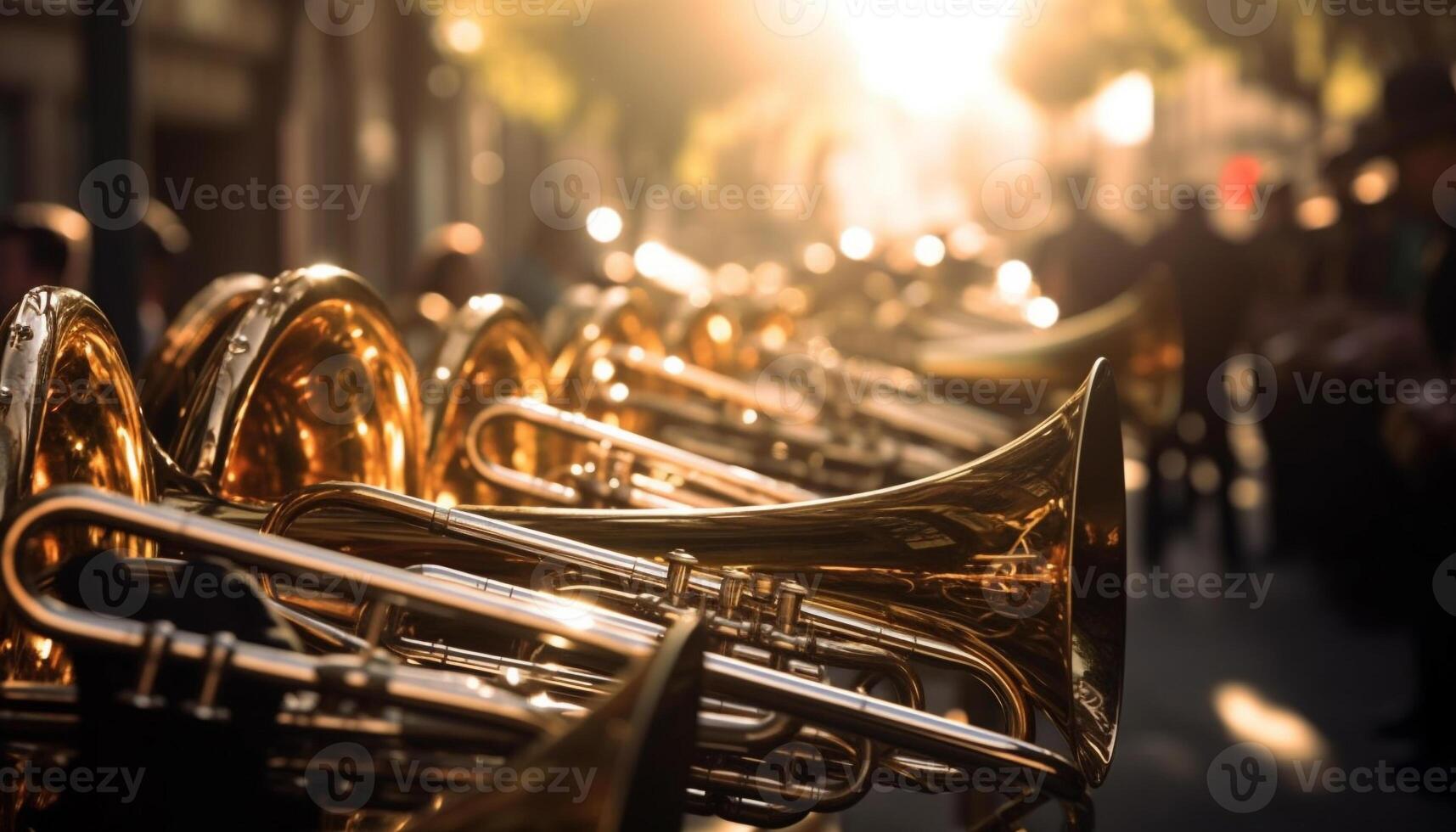 1715x980 Brass musician playing shiny brass trumpet in foreground reflection generated