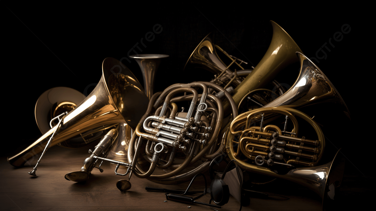1200x673 Some Brass Instruments Are Lying On A Table With Dark Background, Picture Of Band Instruments, Band, Music Background Image And Wallpaper for Free Download