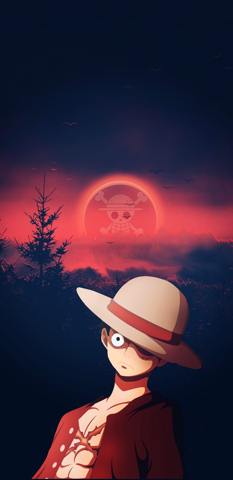 800x1644 HD Luffy Red Wallpaper