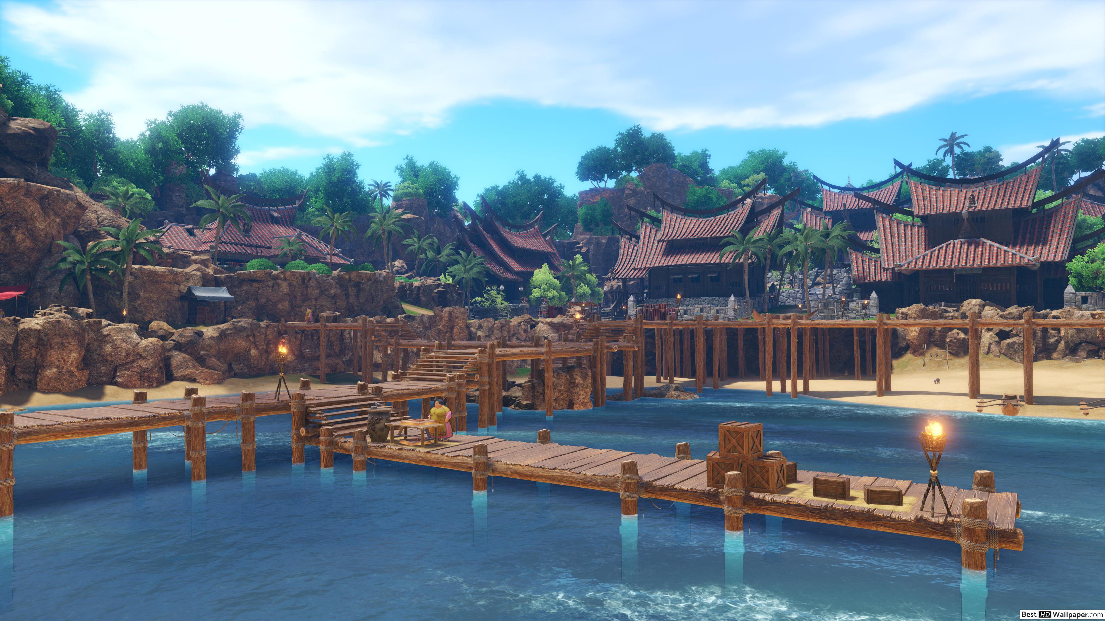 3840x2160 Small seaport in a Chinese village HD wallpaper download