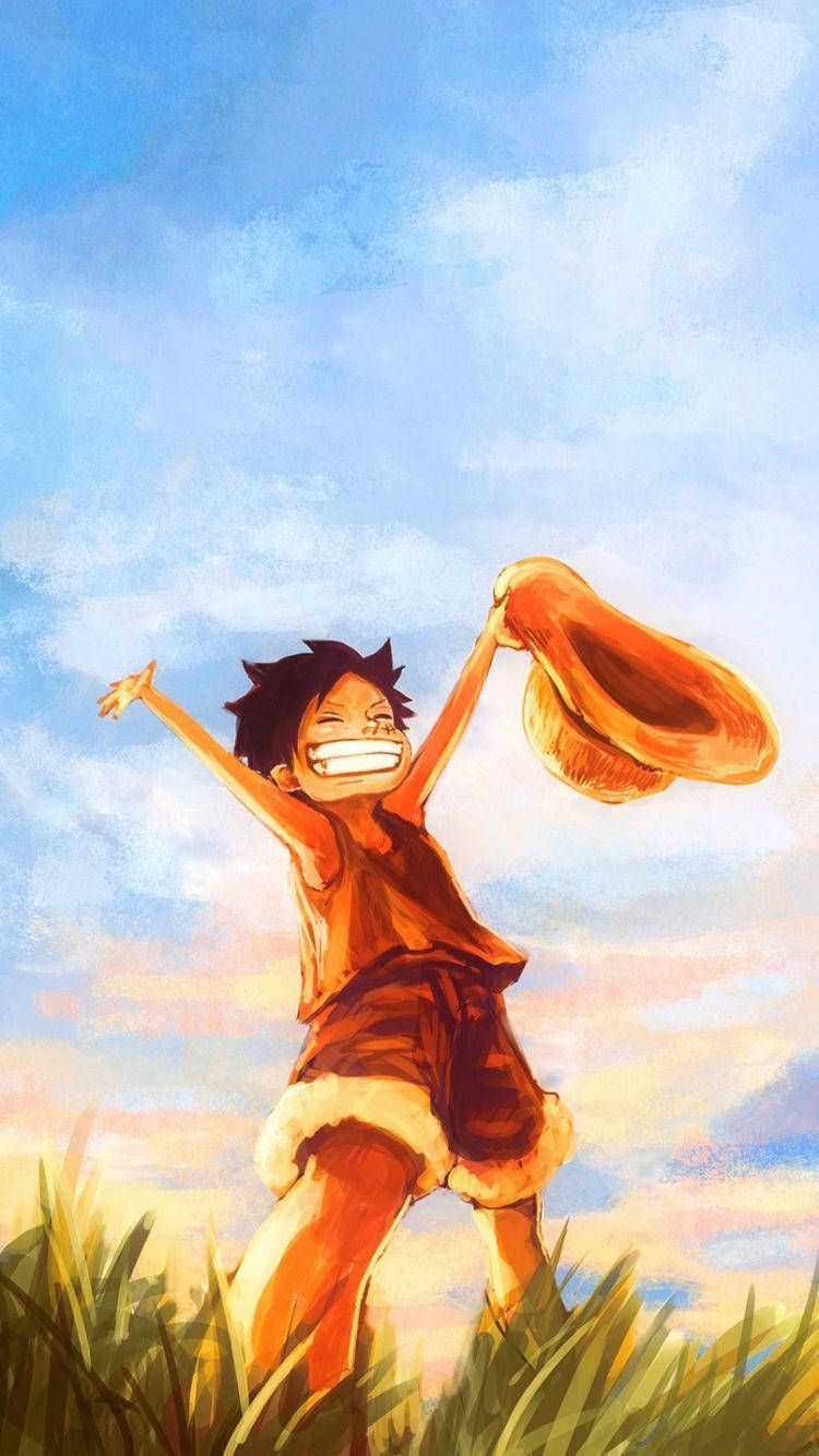 750x1334 Download One Piece Phone Young Luffy With Straw Hat Wallpaper