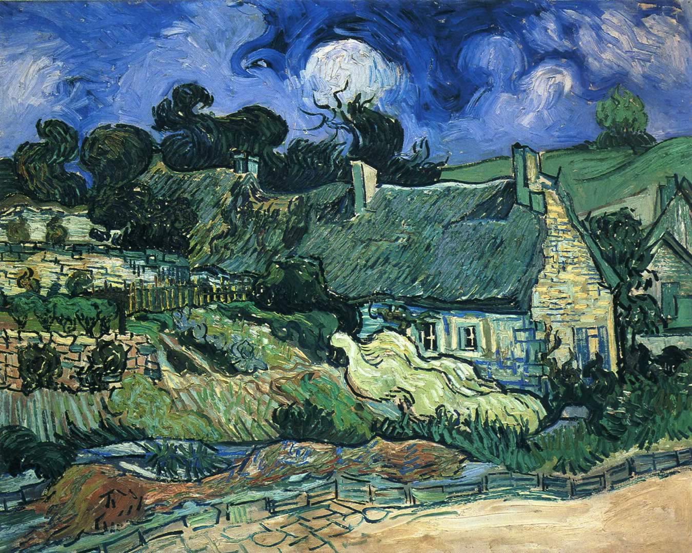 1350x1080 Houses With Thatched Roofs Cordeville Van Gogh Wallpaper Image