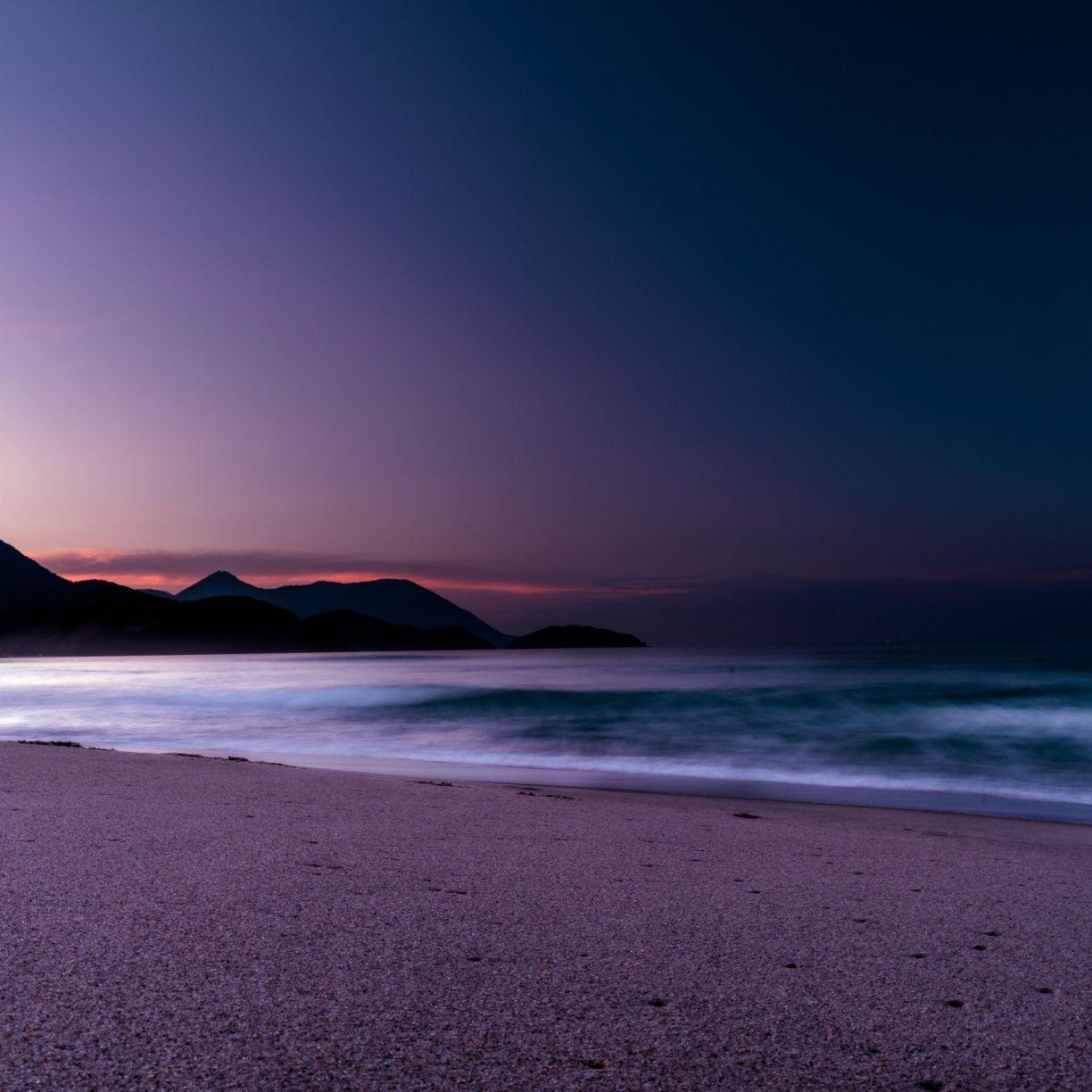 1224x1224 Desktop wallpaper calm, beach, purple, sunset, HD image, picture
