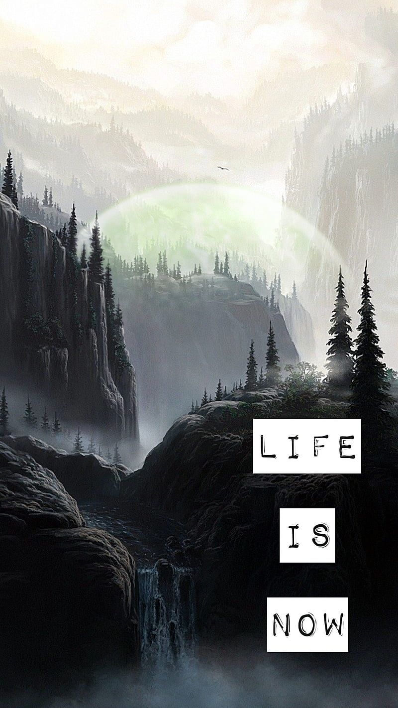 800x1422 Life is now, mountain, nature, quote, HD phone wallpaper
