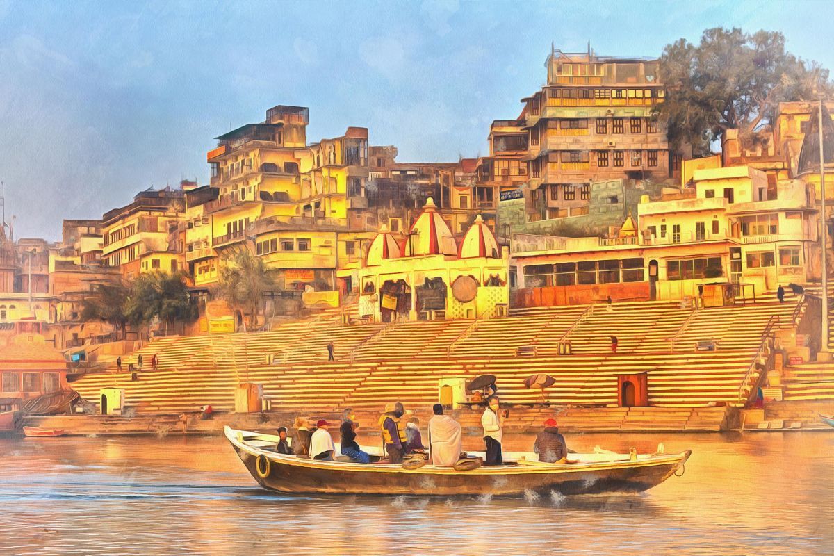 1200x800 Varanasi Ghat Mural Wallpaper for Wall Moulding Frames®