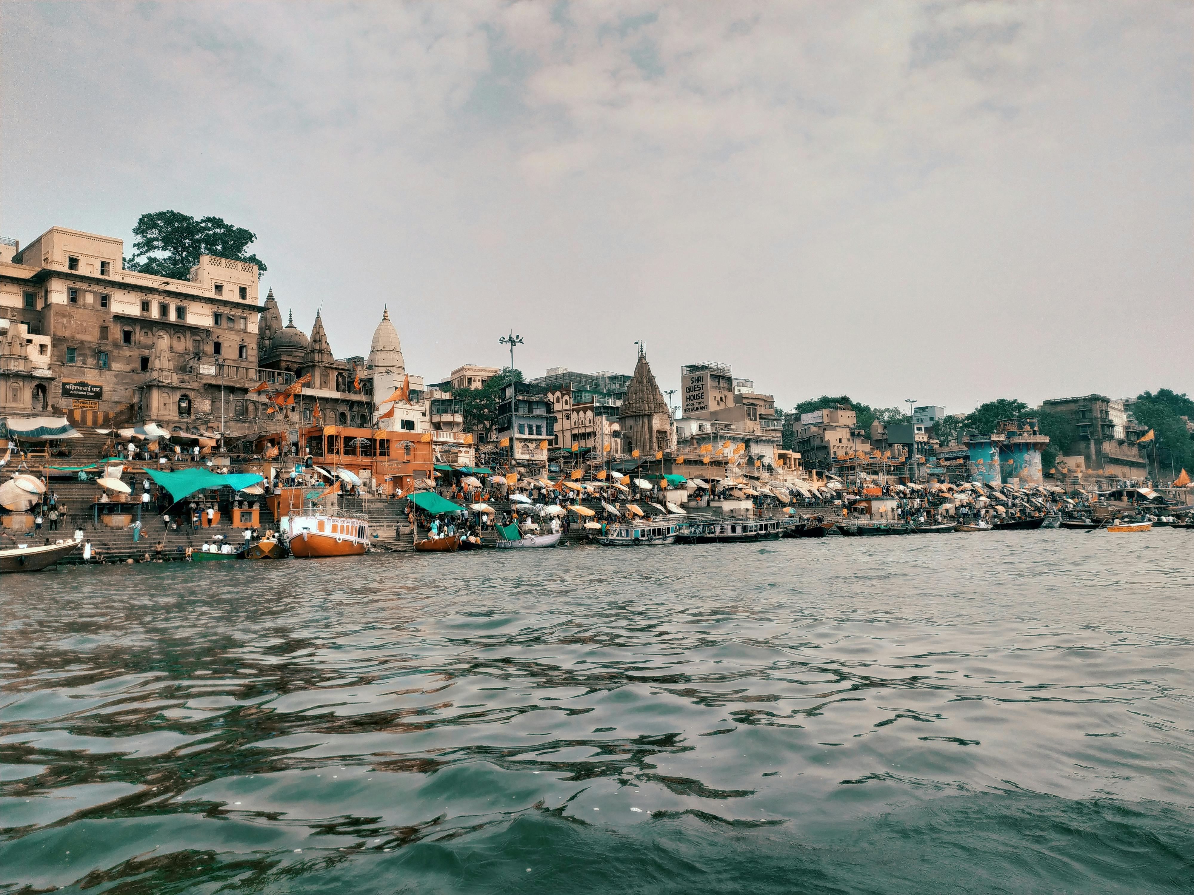 4000x3000 Waterfront Buildings in Varanasi by the Ganges, India · Free