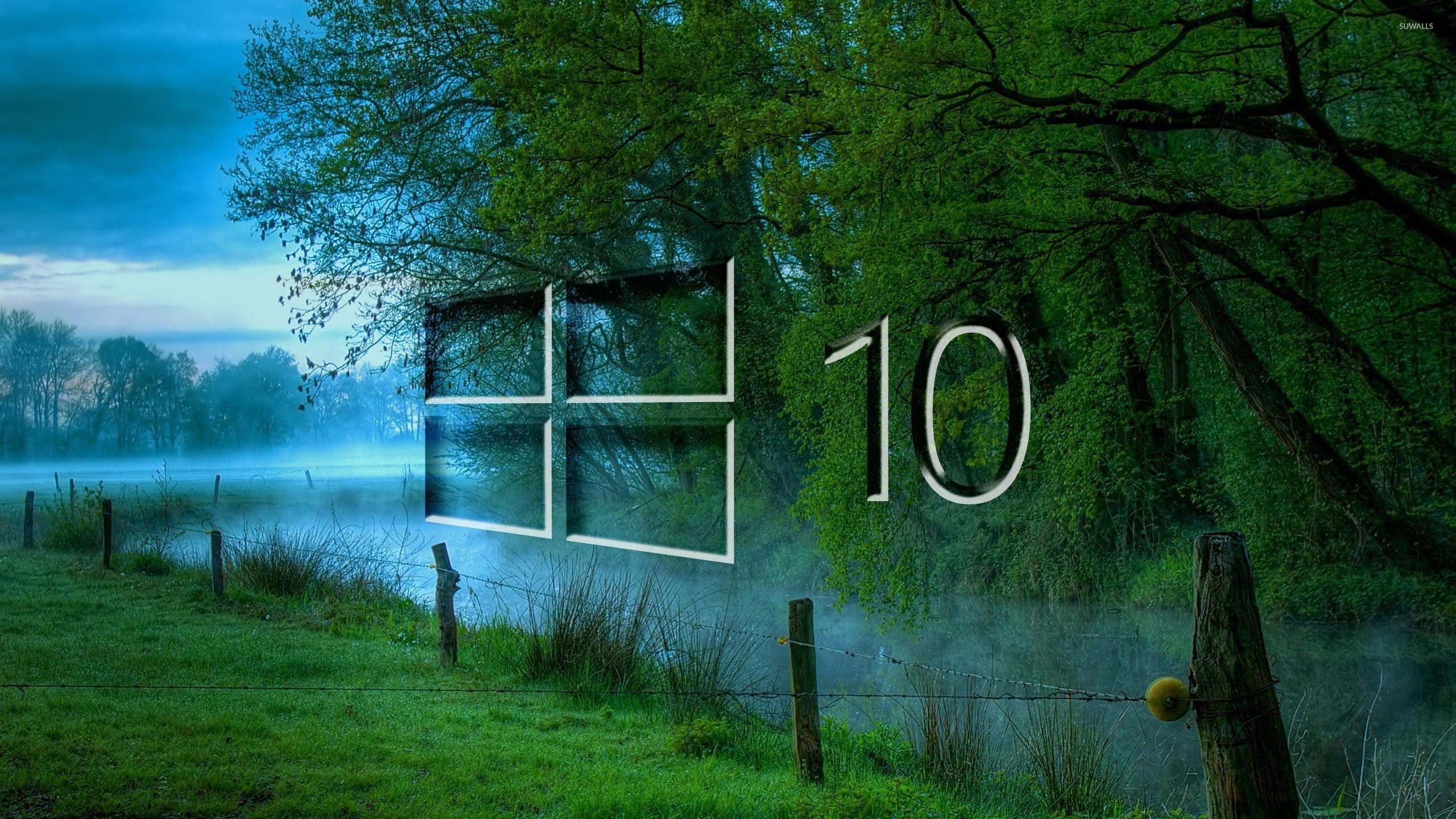 2560x1440 Windows 10 in the misty morning glass logo wallpaper wallpaper