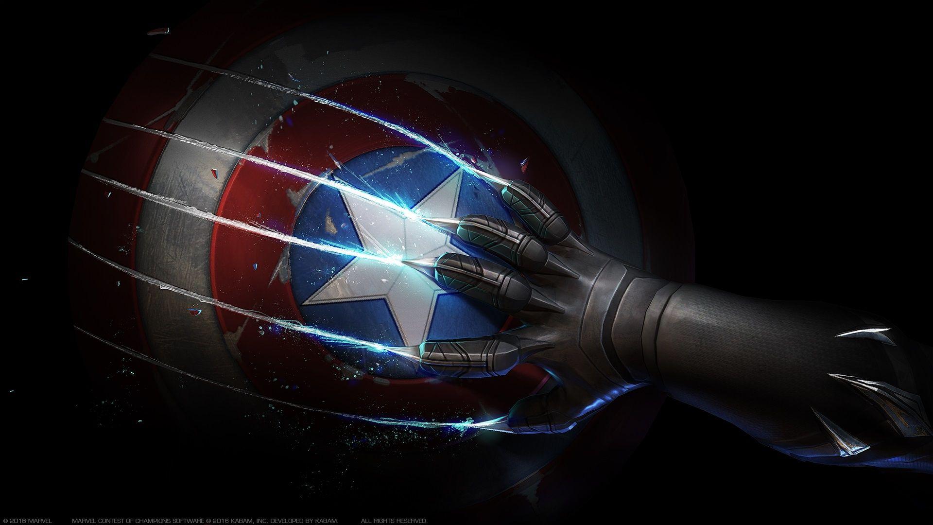 1920x1080 Black Panther Scratches Captain Americas Shield 1080P