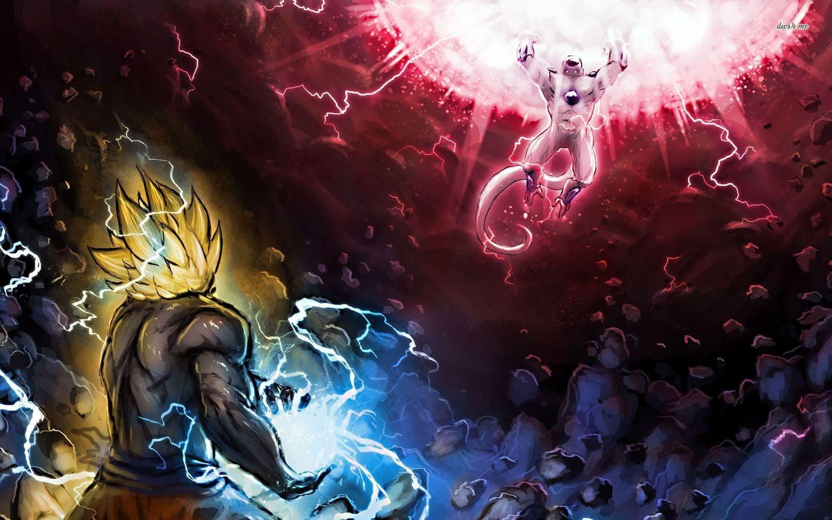 1680x1050 Frieza and Son Goku digital wallpaper, Kamehameha, Son Goku