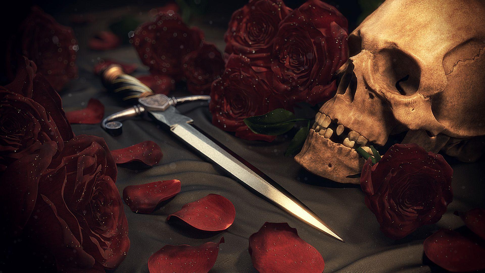 1920x1080 Skull And Roses, HD Background, Brennan Kordes