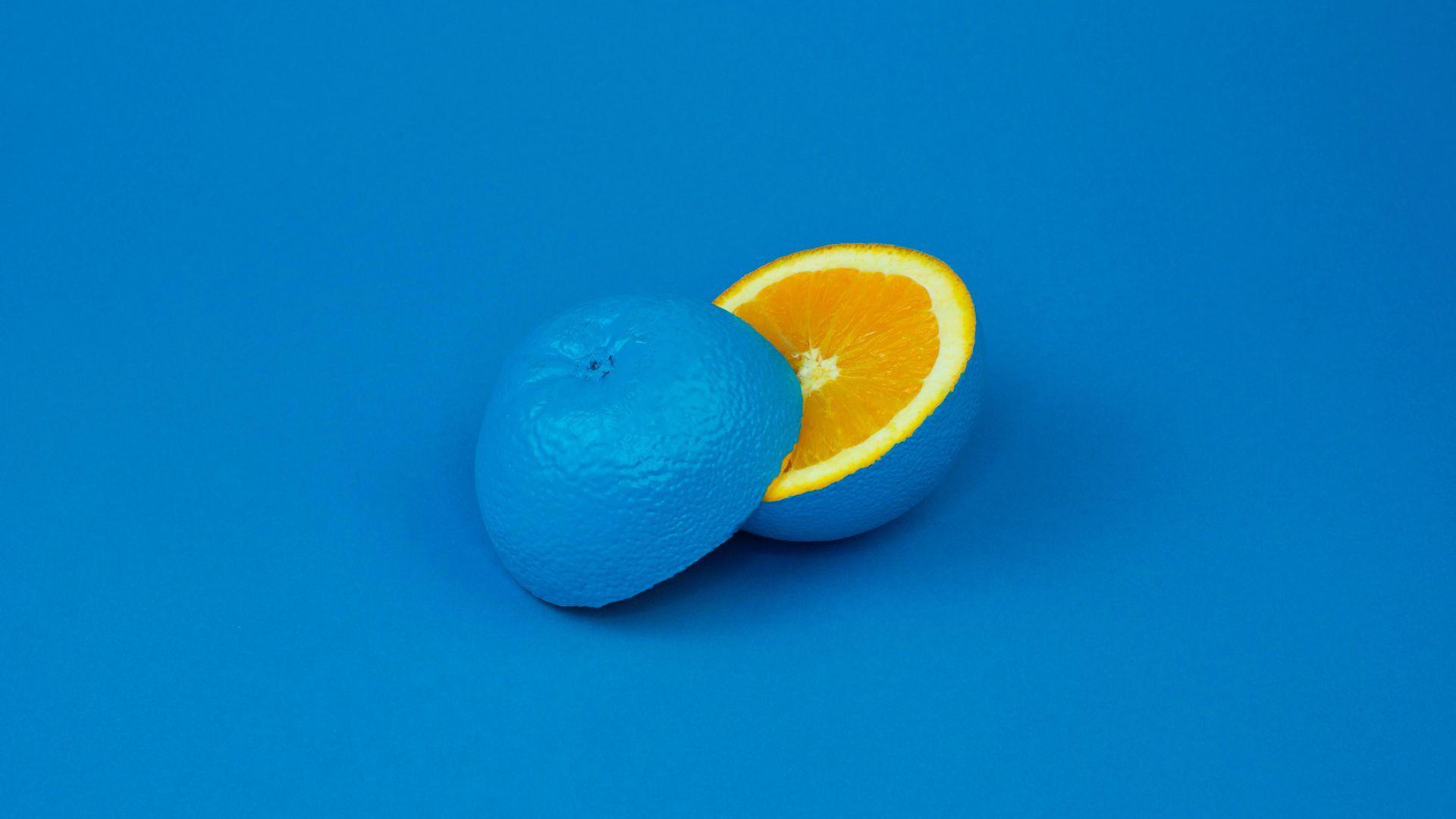 1920x1080 Free download Blue Background and Orange Art Minimal HD Wallpaper