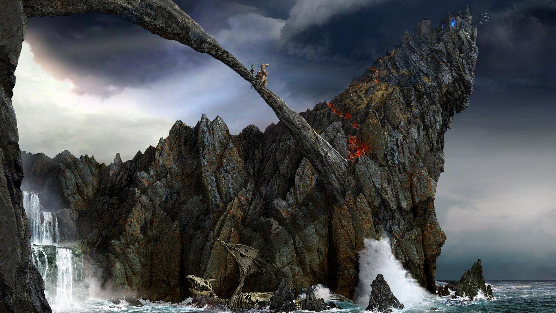 1920x1080 Bridges Dragons Fantasy Art Gothic 4 Arcania