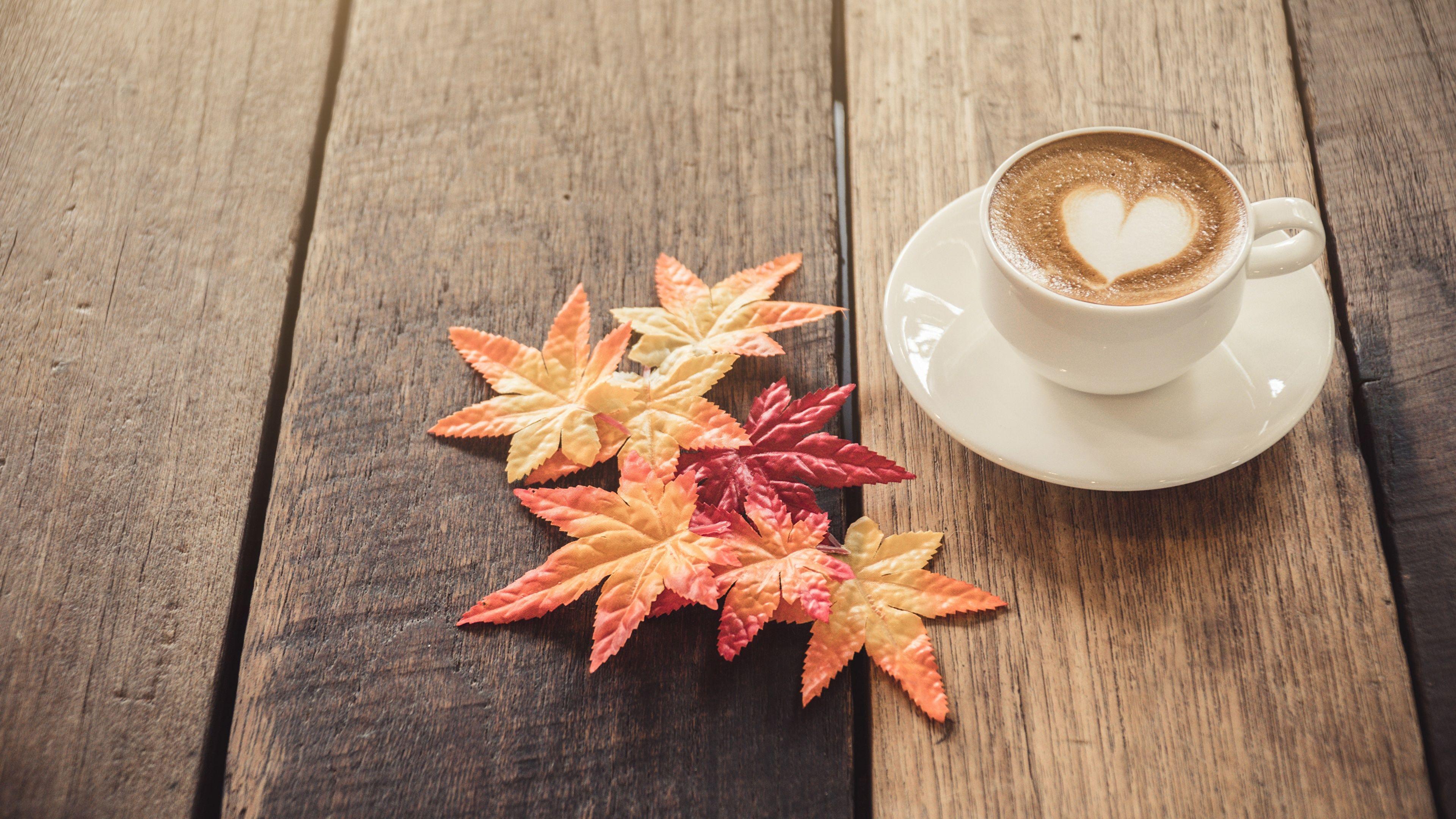 3840x2160 Desktop Wallpaper Foliage Heart Cappuccino Food Saucer 3840x2160