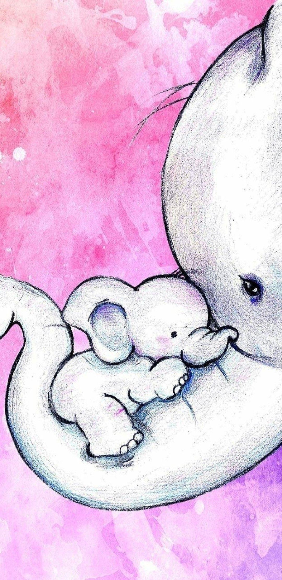 1080x2220 Cute Wallpaper 1. Baby animal painting, Elephant drawing, Elephant painting