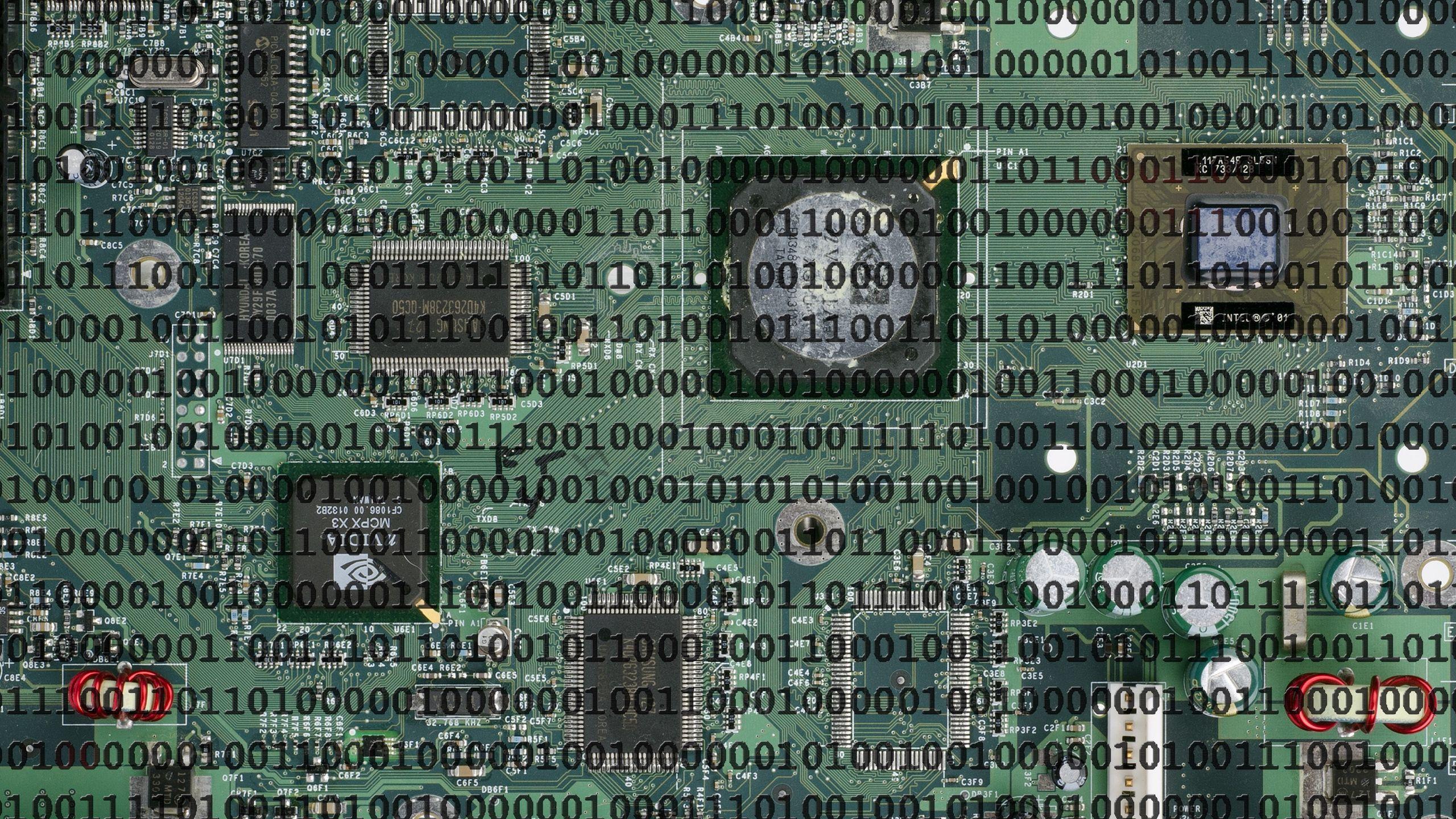 2560x1440 Wallpaper Binary Code, Motherboard, Microchip Binary