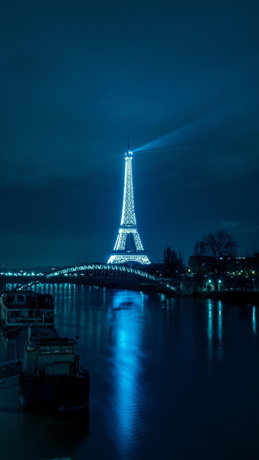 1080x1920 Paris eiffel tower night city river bridge iPhone 8 wallpaper