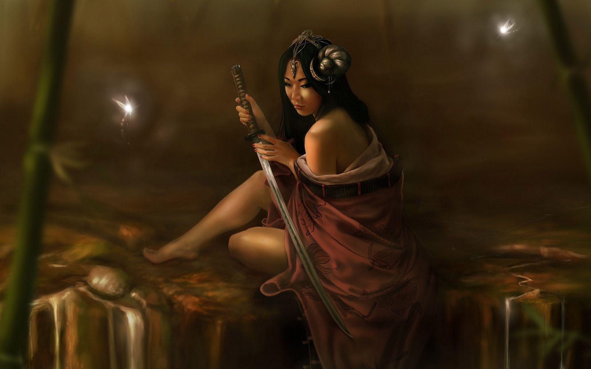 1920x1200 Download desktop wallpaper Japanese girl with a katana