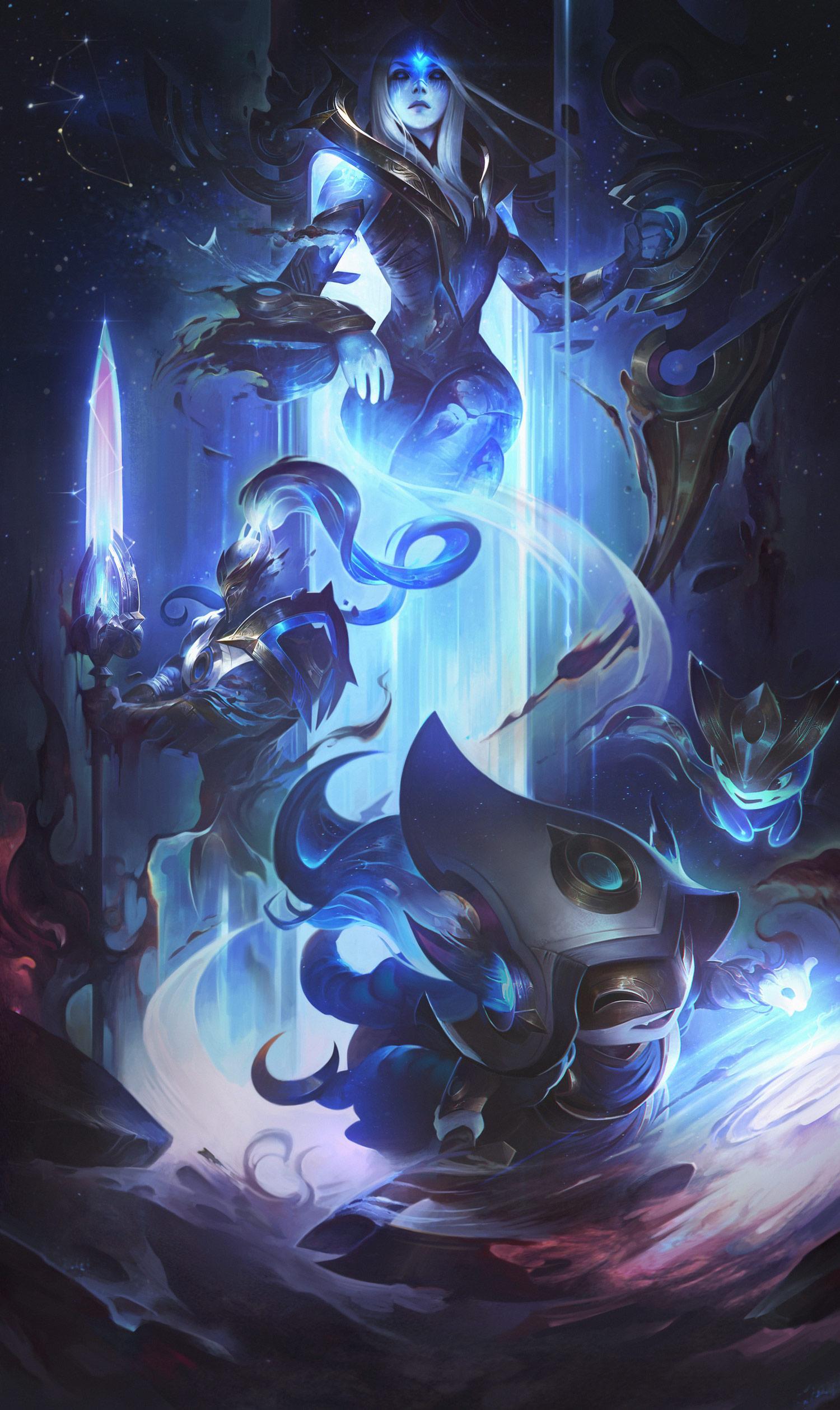 1500x2518 Cosmic Ashe, Lulu, and Xin Zhao. League of Legends
