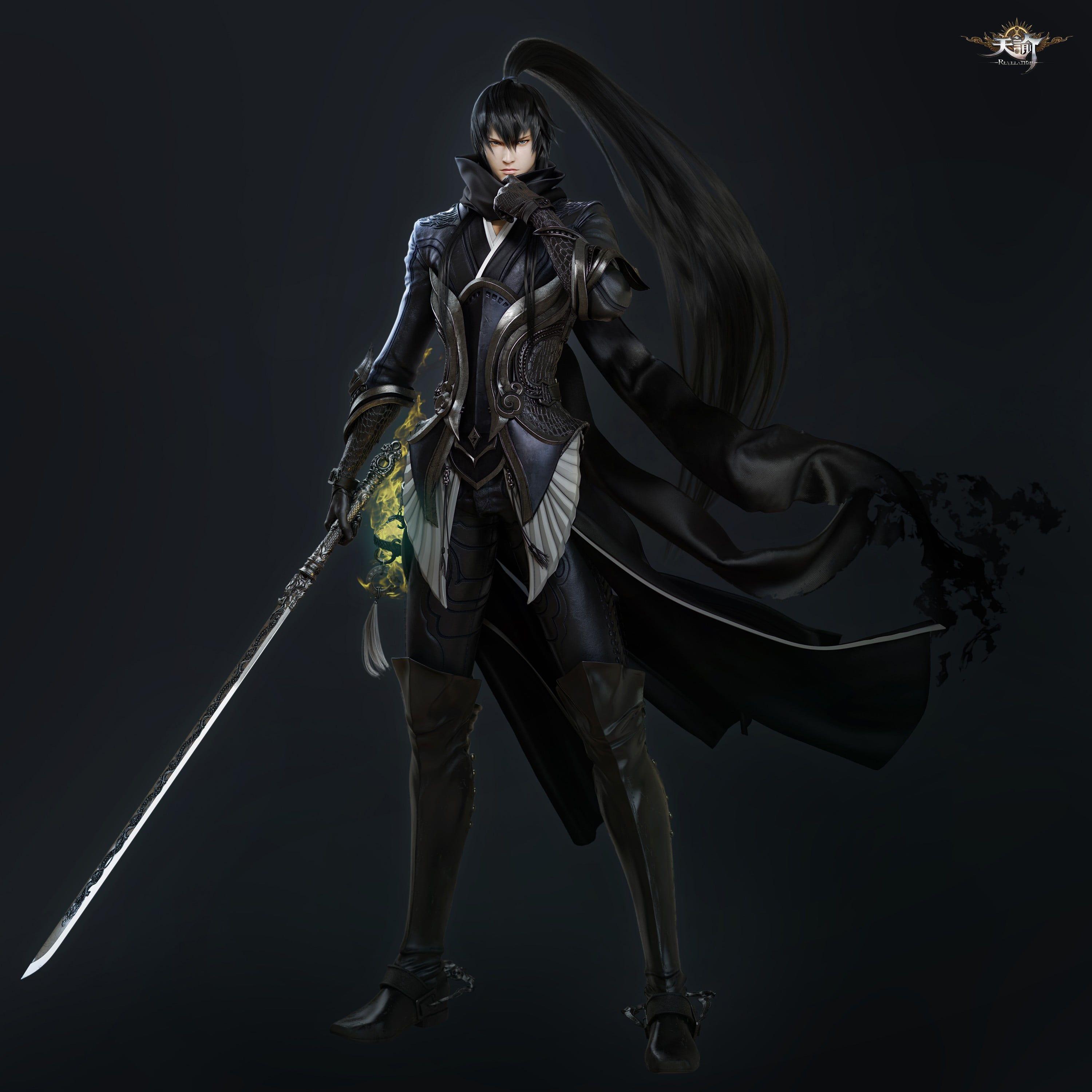 3000x3000 Man holding sword character digital wallpaper, 3D, sword, long