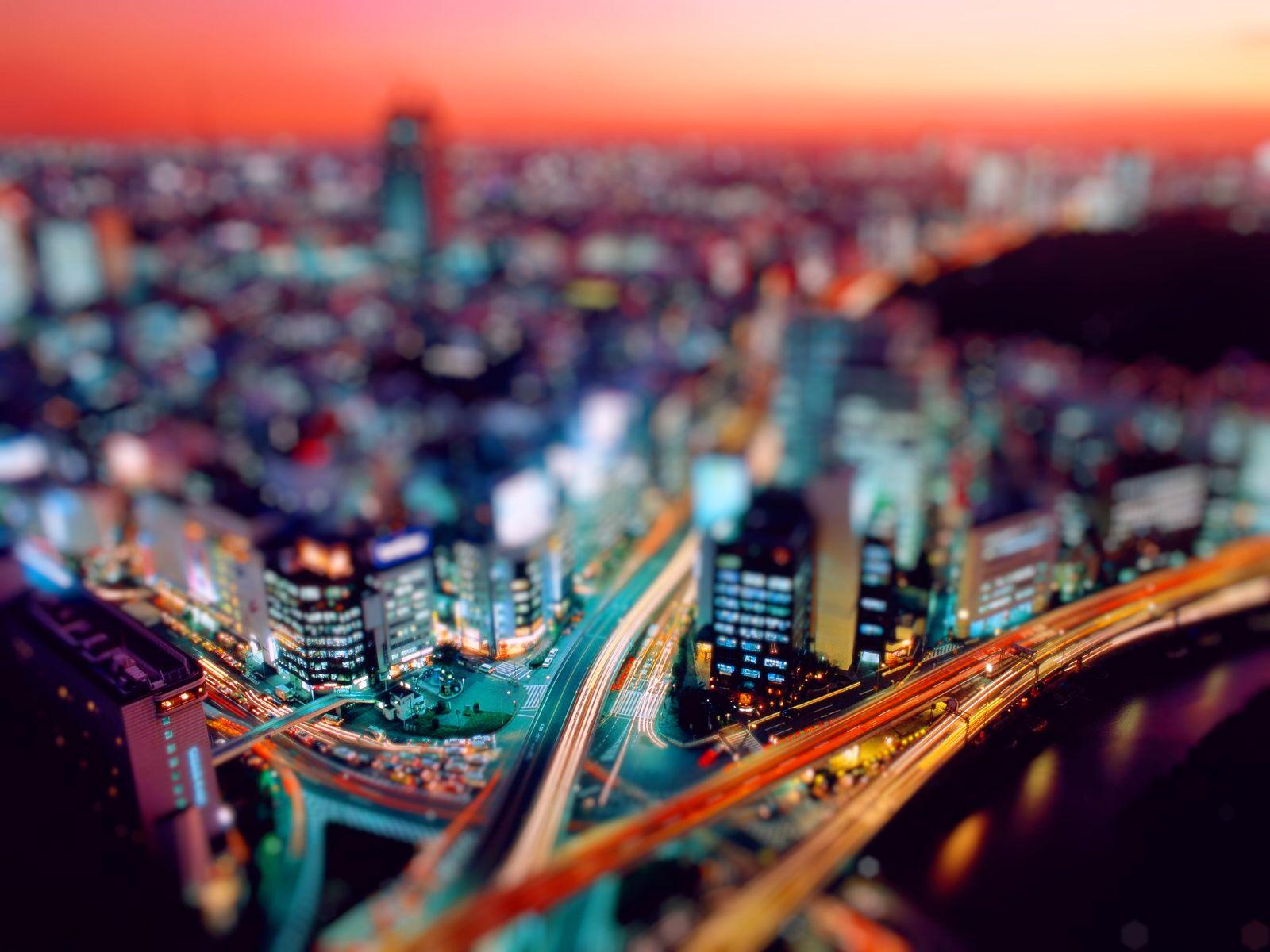 1600x1200 Night Time City Lights Tilt Shift Desktop Wallpaper
