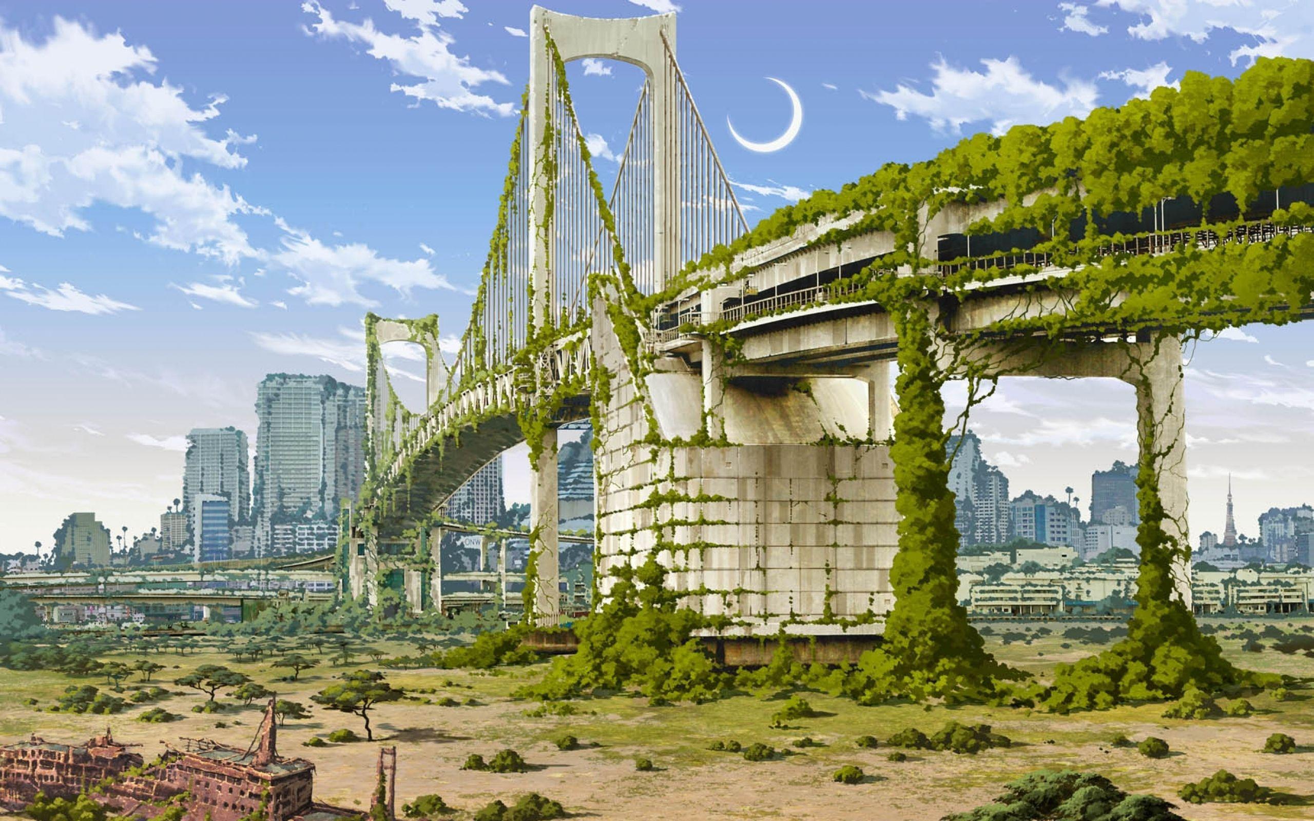 2560x1600 Wallpaper Book City Fantasy Nature Ship Tokyo Ruins Futuristic