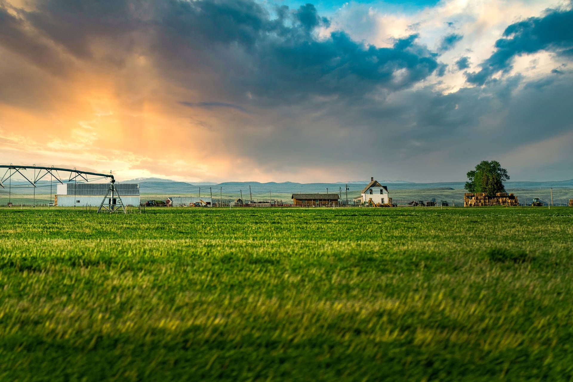 1920x1280 Download Verdant Rice Fields And Farm Surrounding Small Village Wallpaper