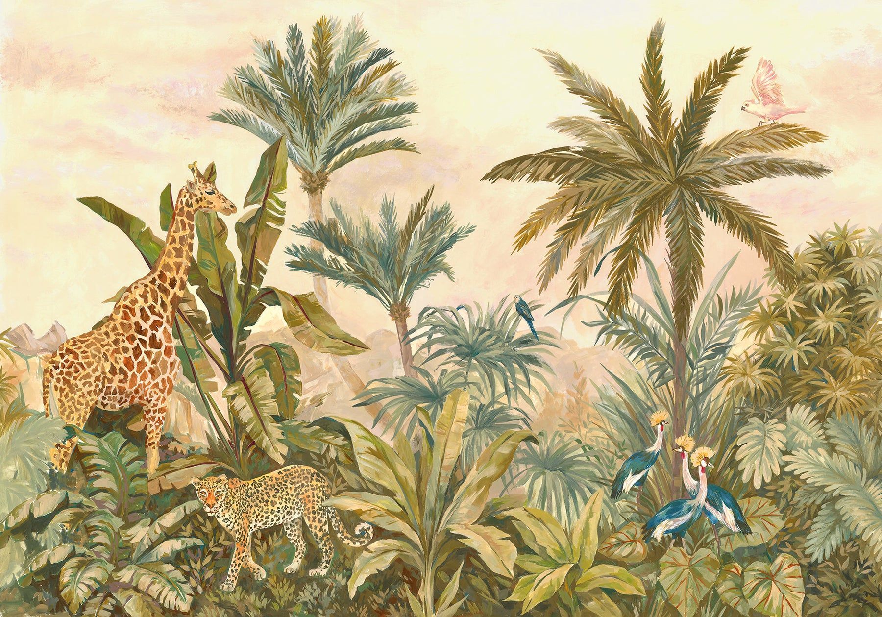 1800x1259 Tropical Vintage Garden Mural: Jungle Wallpaper