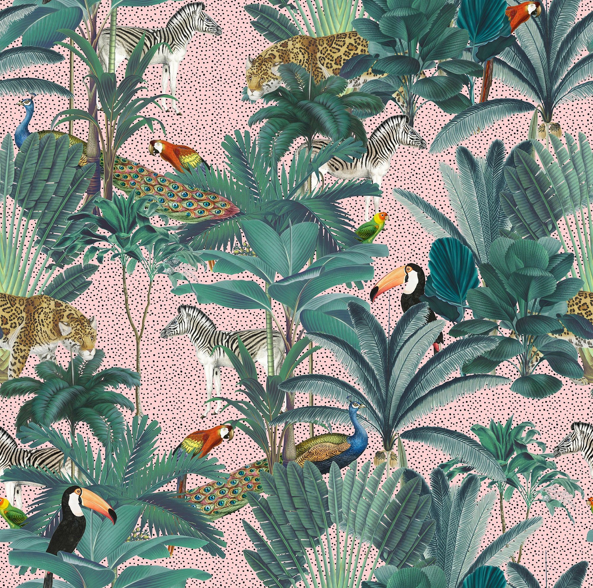 2000x1983 Paradise Garden Pink Speckled & Pink Speckled Bold Tropical Jungle Pattern Wallpaper Mural
