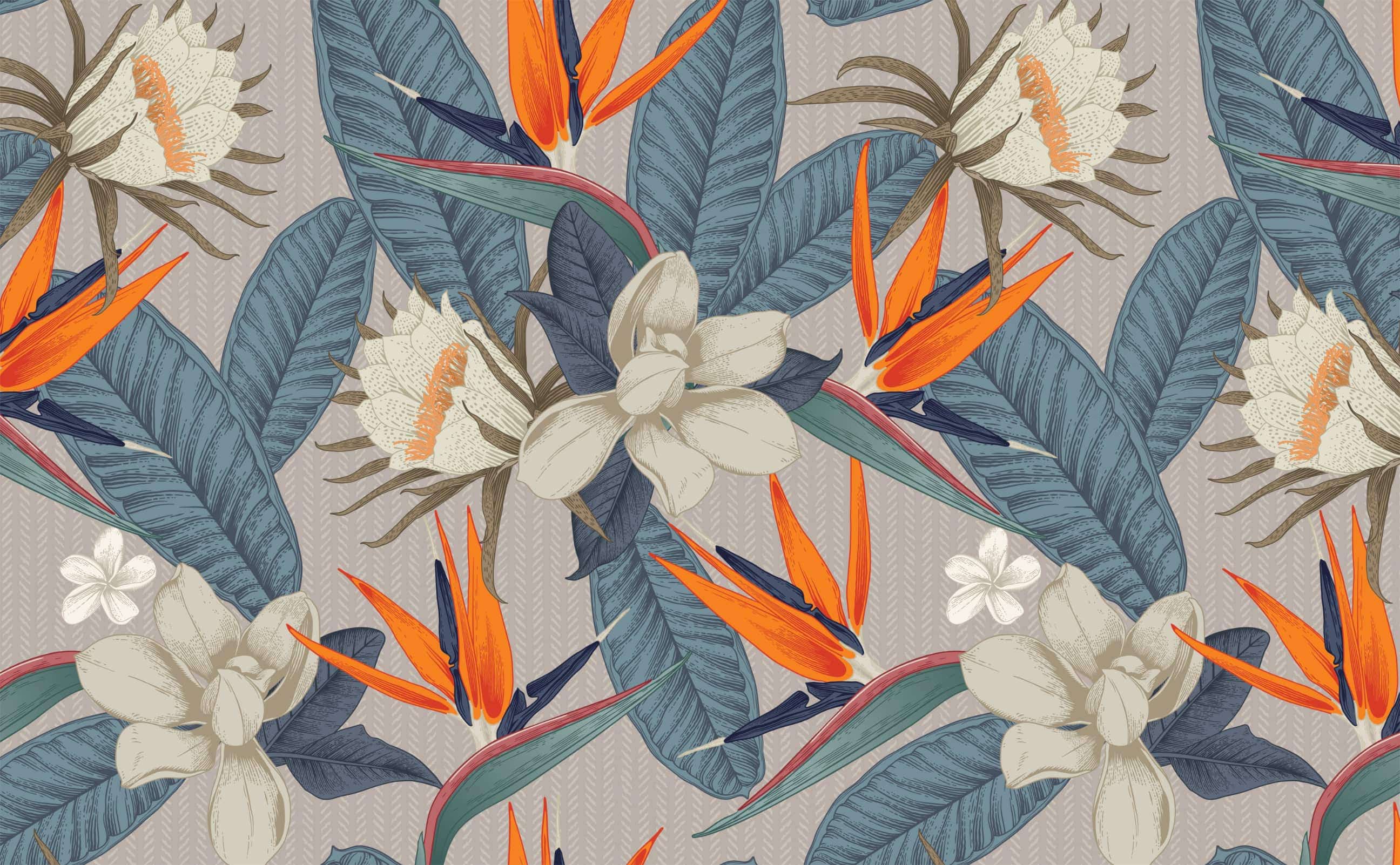 2592x1602 Tropical floral garden bird of paradise Pattern Wallpaper for Walls. Blooms of Paradise